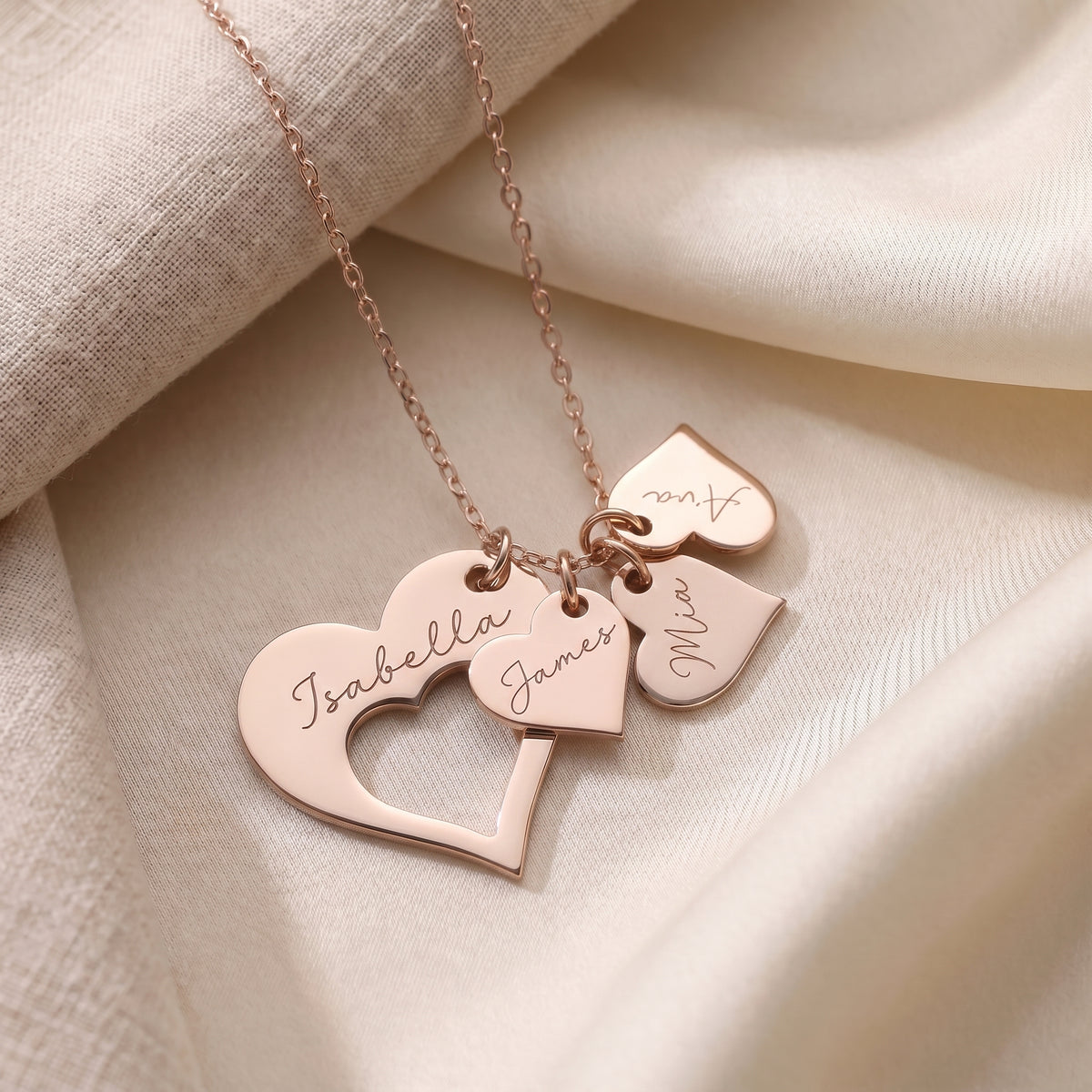 Personalised Family Heart Necklace – Mum & Children Name Necklace