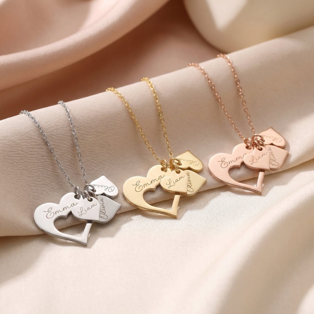 Personalised Family Heart Necklace – Mum & Children Name Necklace