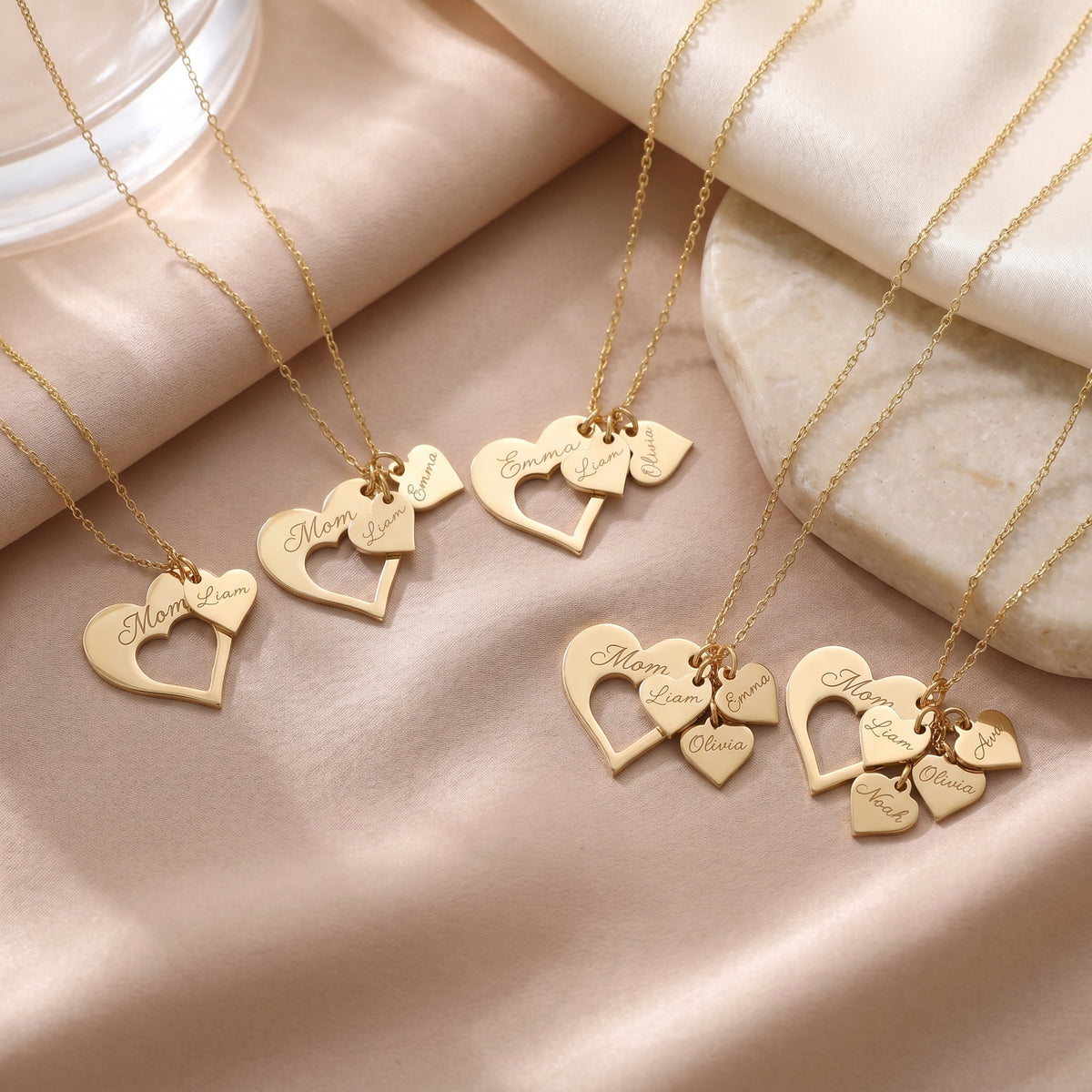Personalised Family Heart Necklace – Mum & Children Name Necklace
