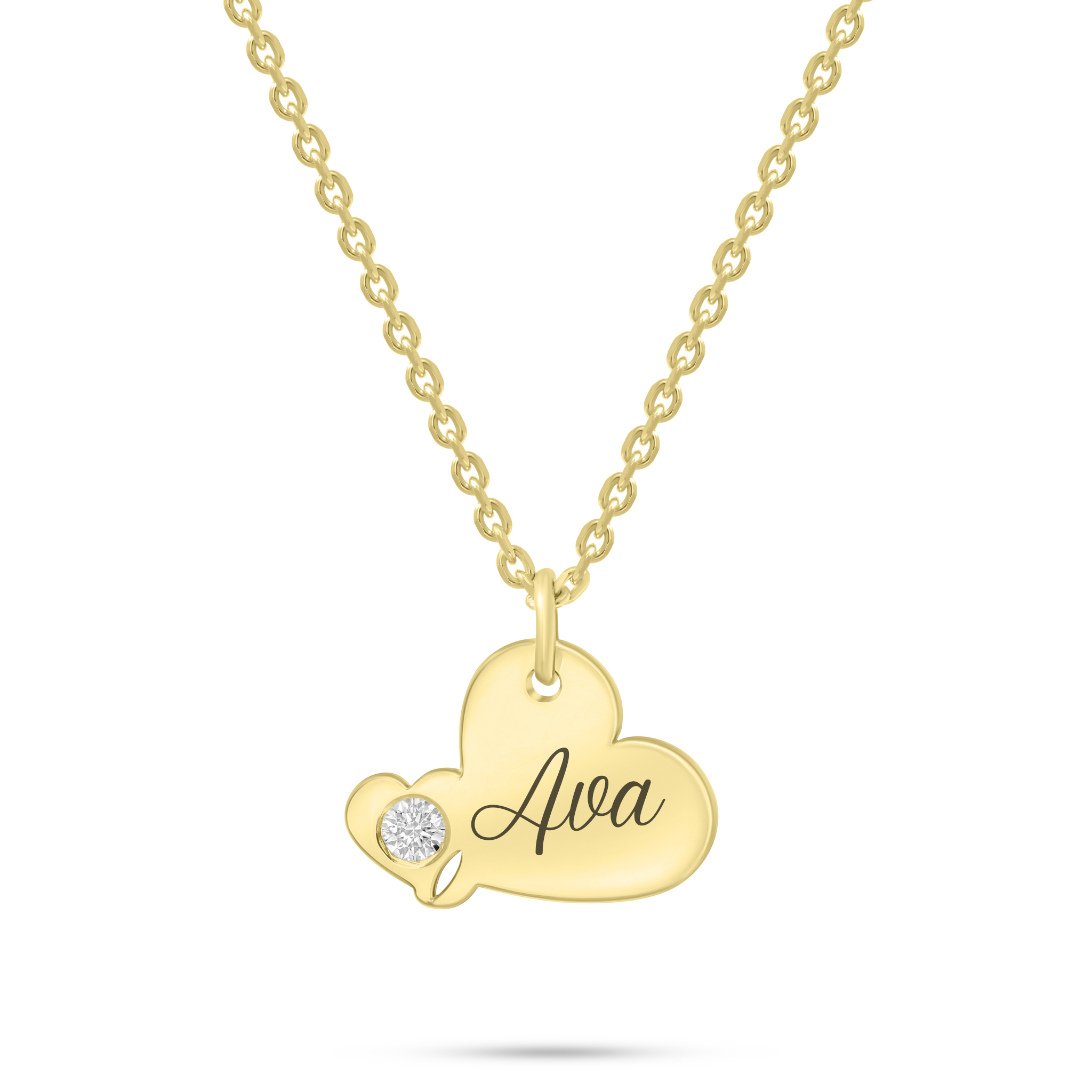 Solid Gold Heart Name Necklace with Real Diamond – Personalised 9ct or 14ct Gold