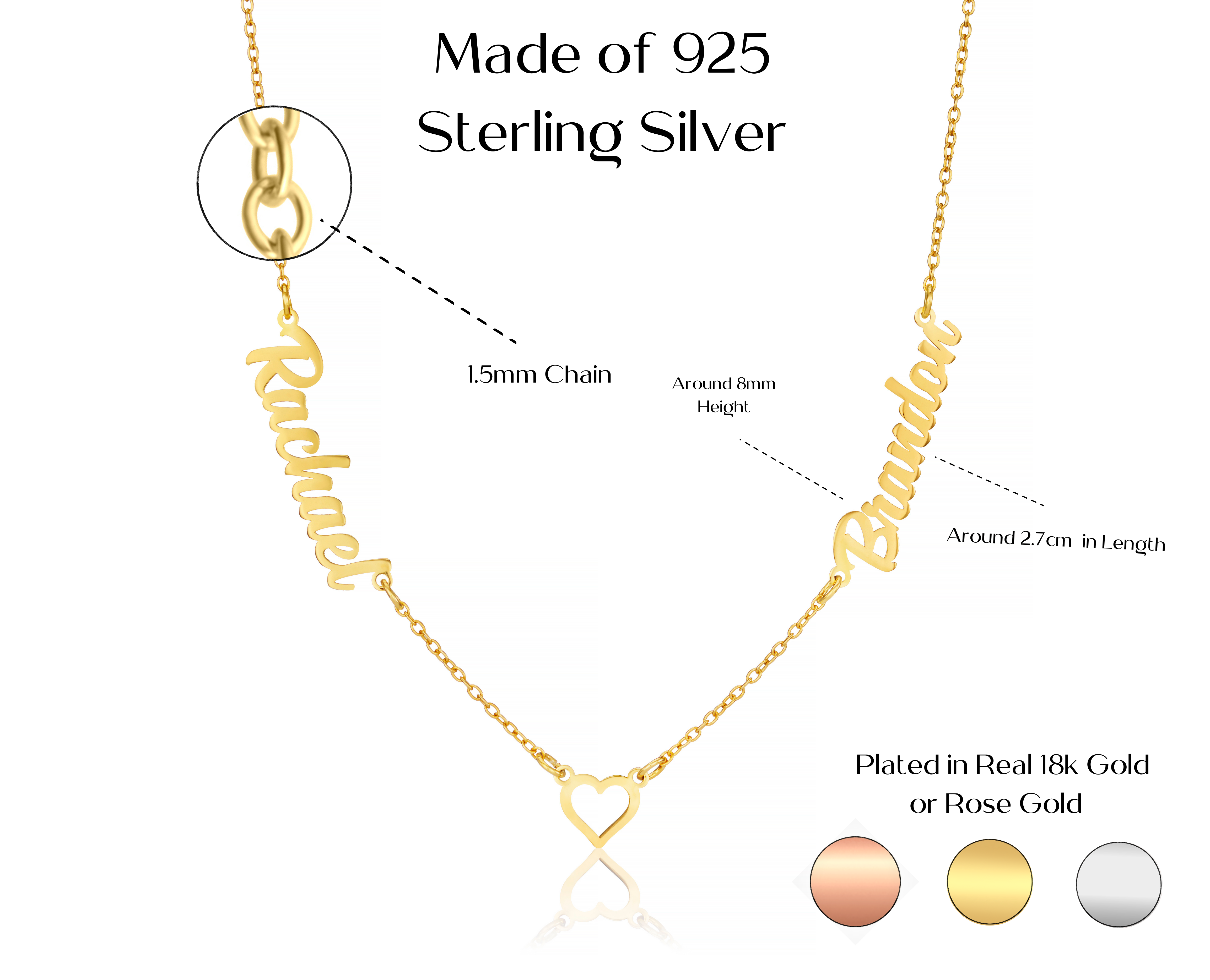 Personalised Multiple Name Necklace Heart Pendant