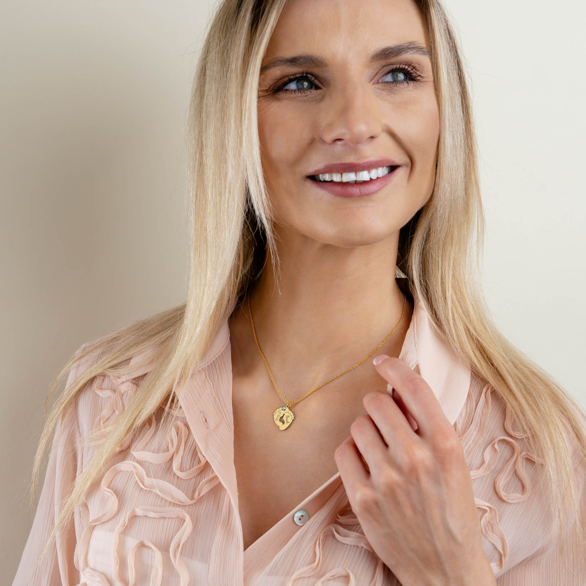 Baby Feet Name Necklace with Birthstone