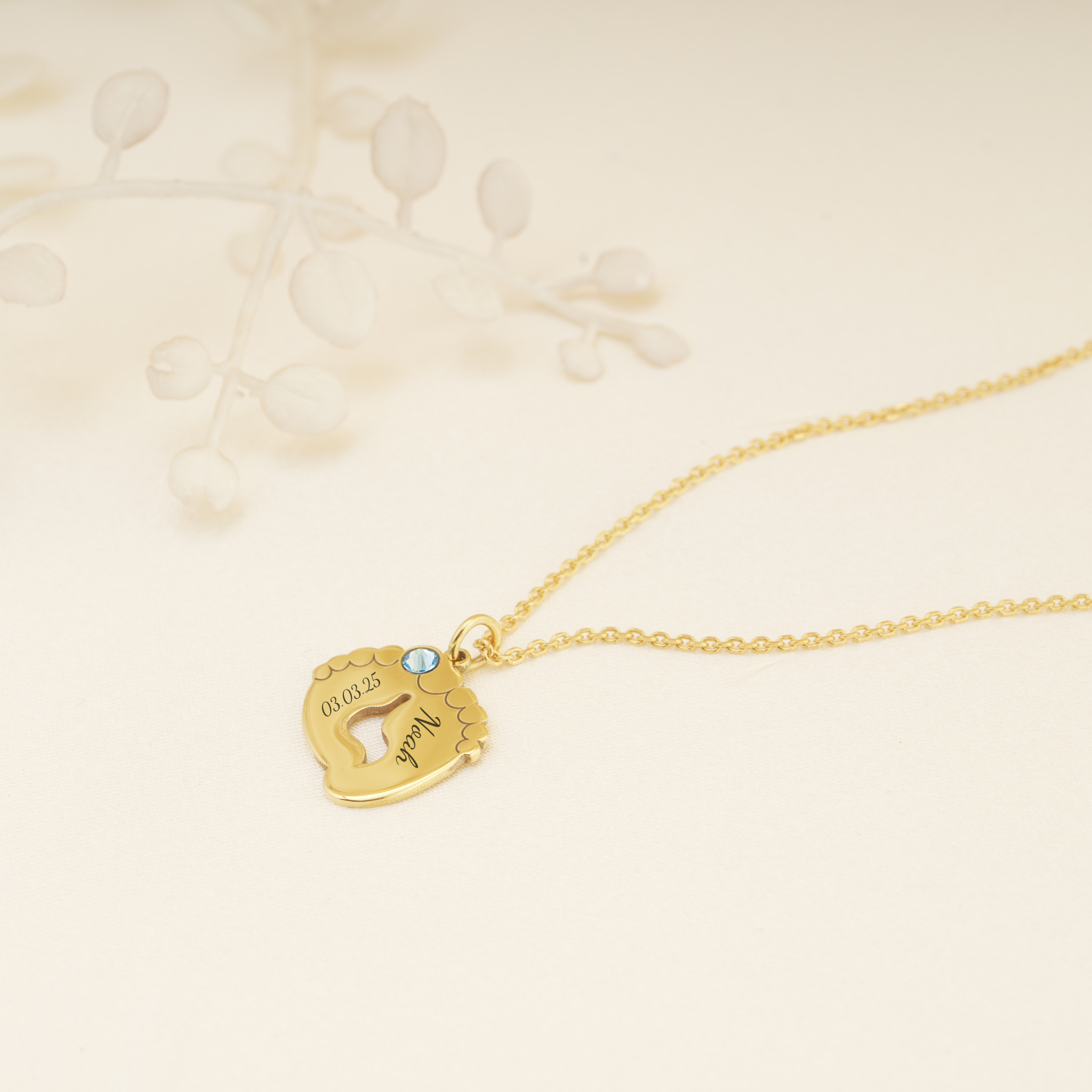 Baby Feet Name Necklace with Birthstone