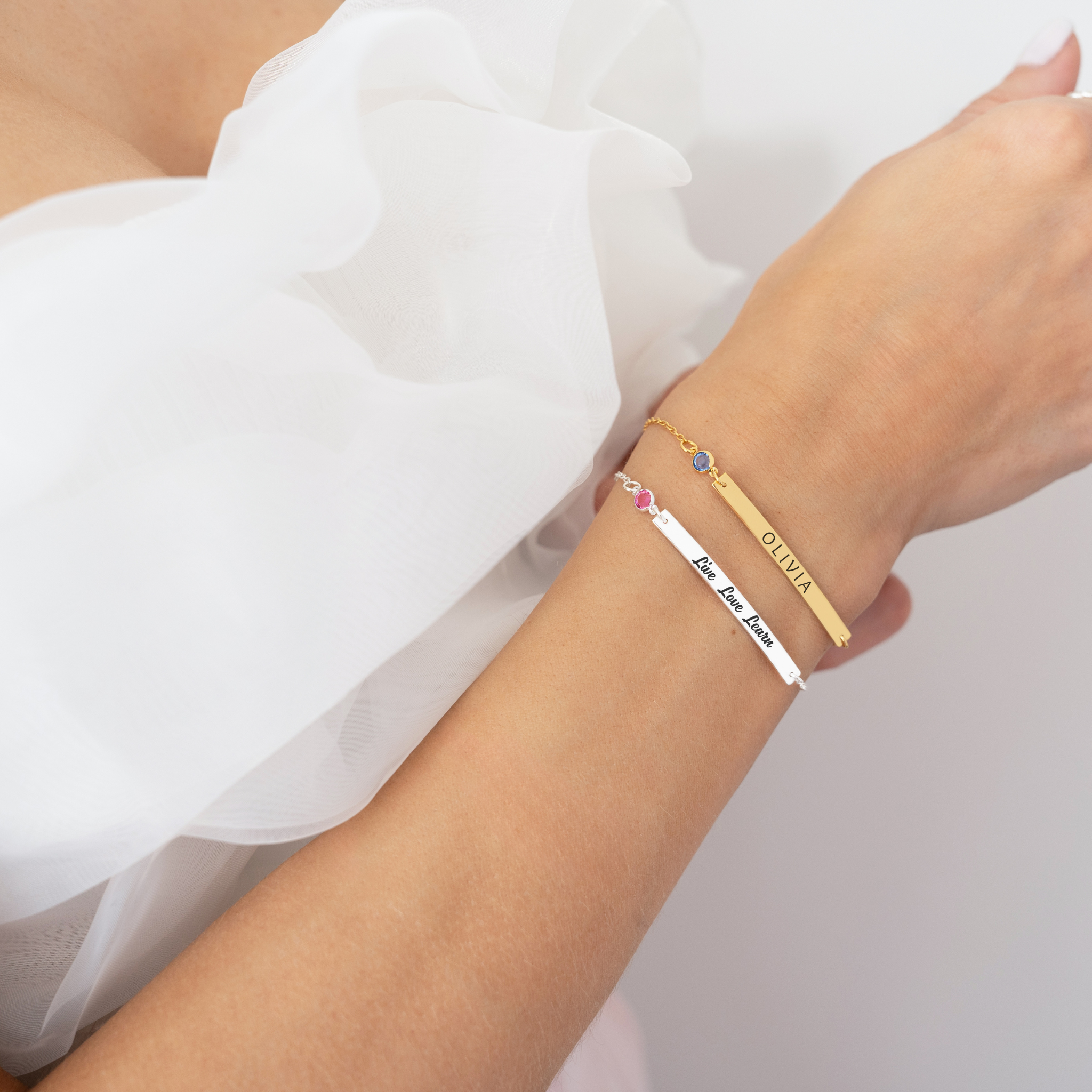 Personalised Name Bar Birthstone Bracelet