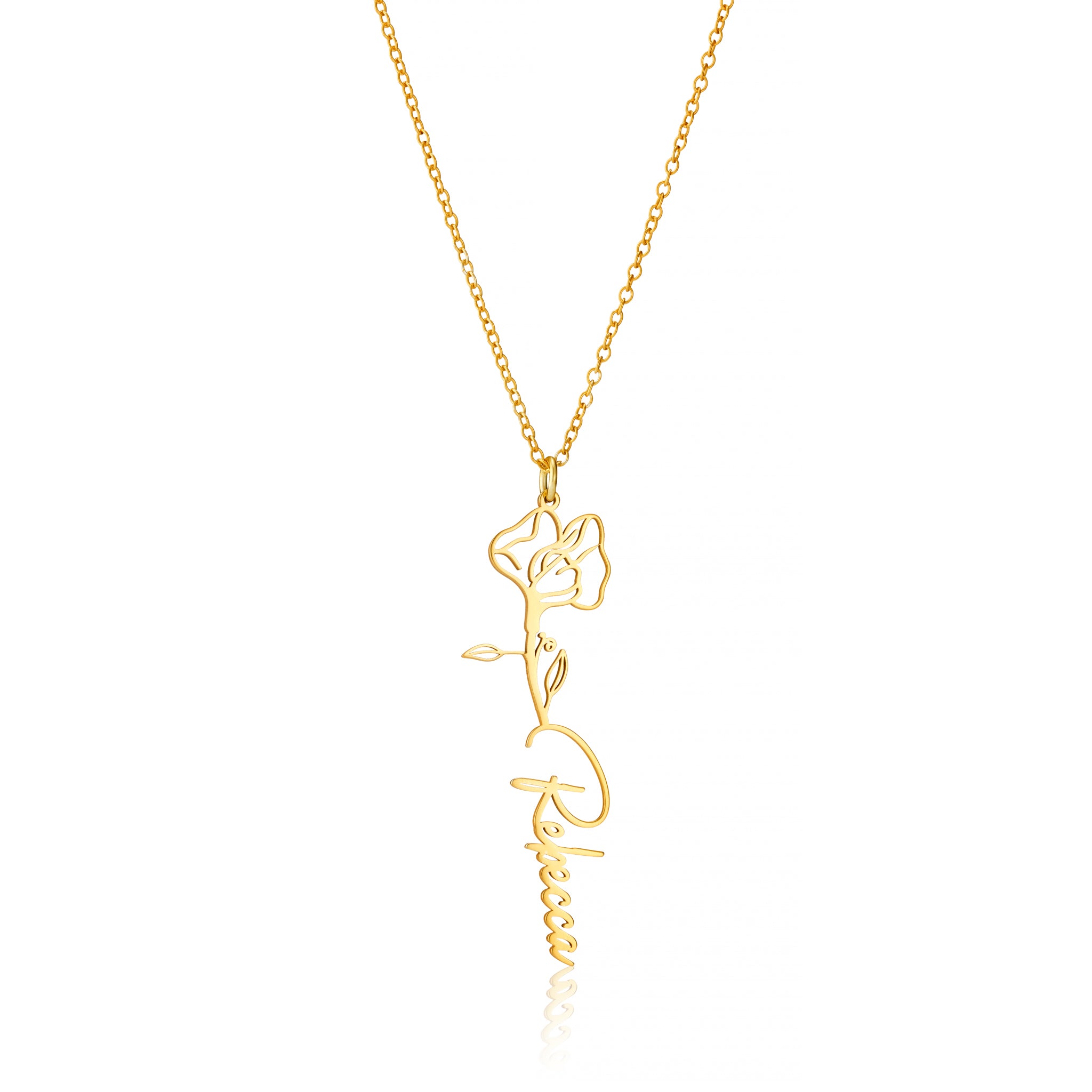Personalised Birth Flower Name Necklace – Handcrafted in Sterling Silver
