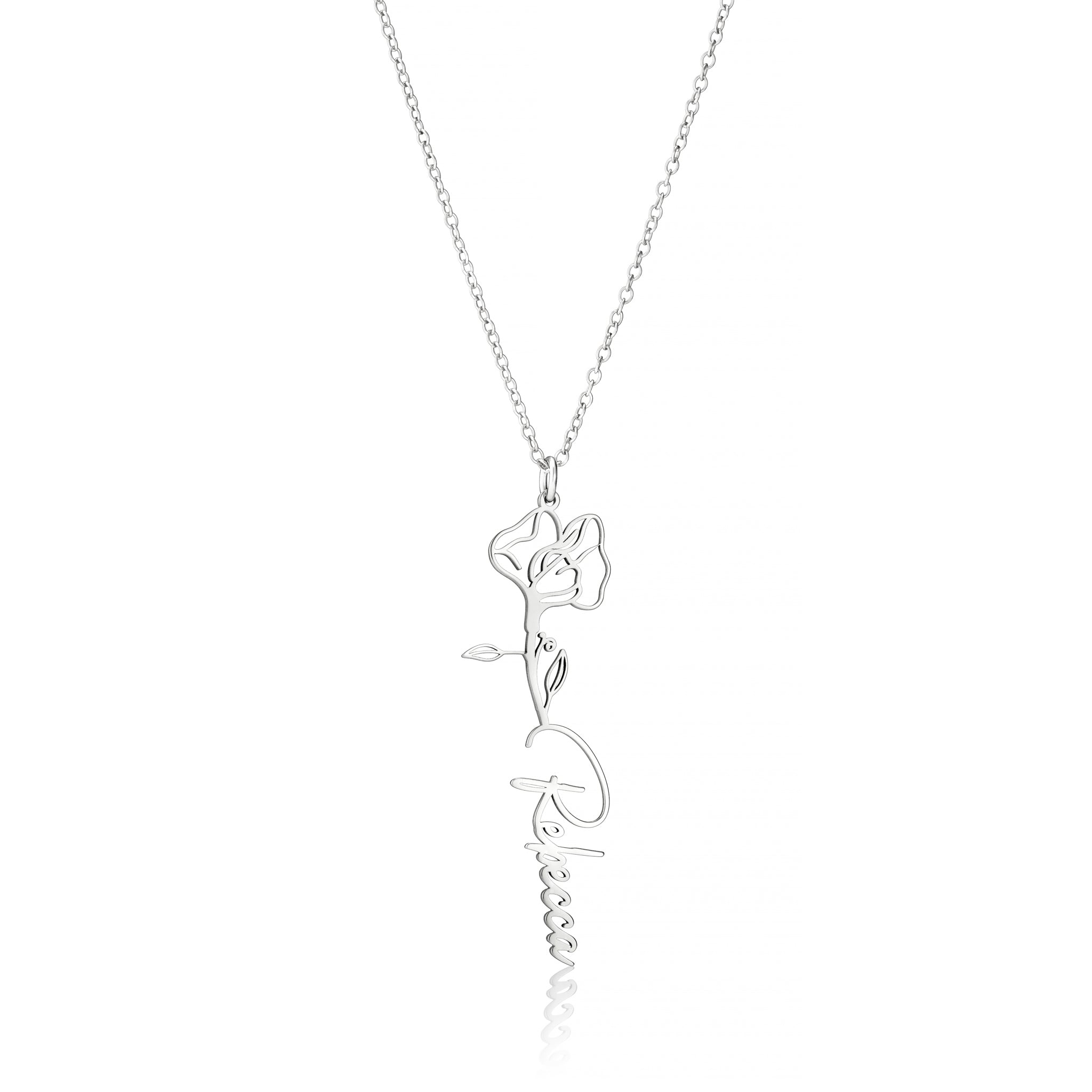 Personalised Birth Flower Name Necklace – Handcrafted in Sterling Silver