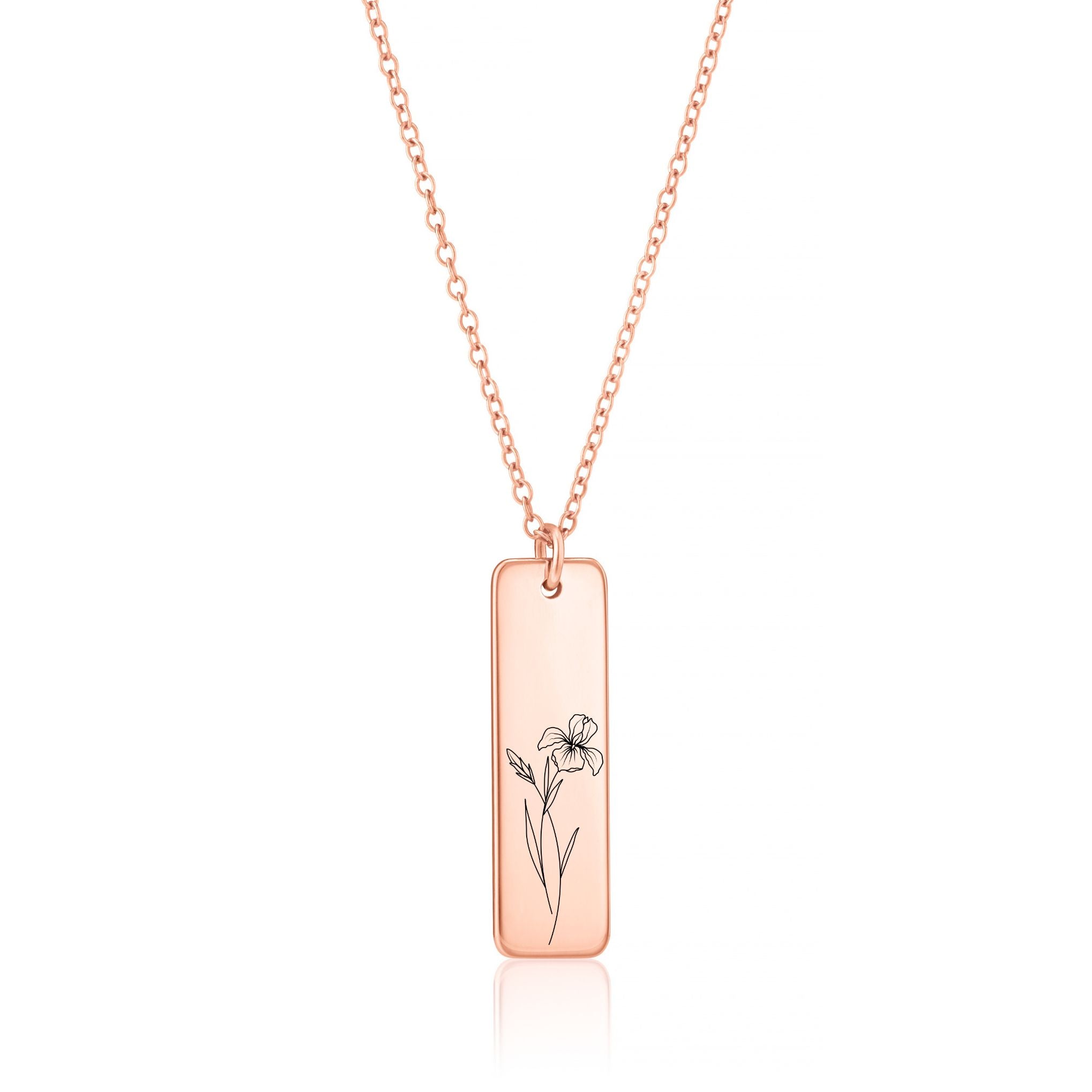 Personalised Birth Flower Engraved Bar Necklace