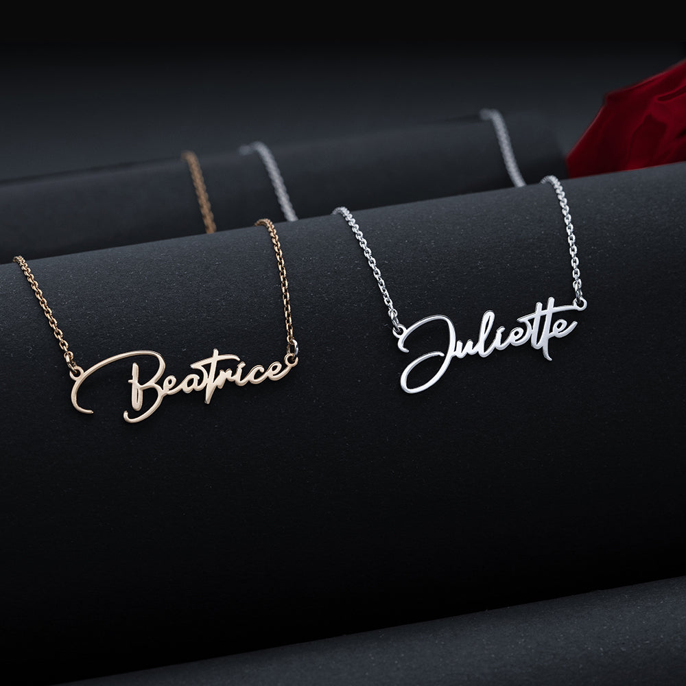 Silver Cursive Font Name Necklace - Personalised Elegance