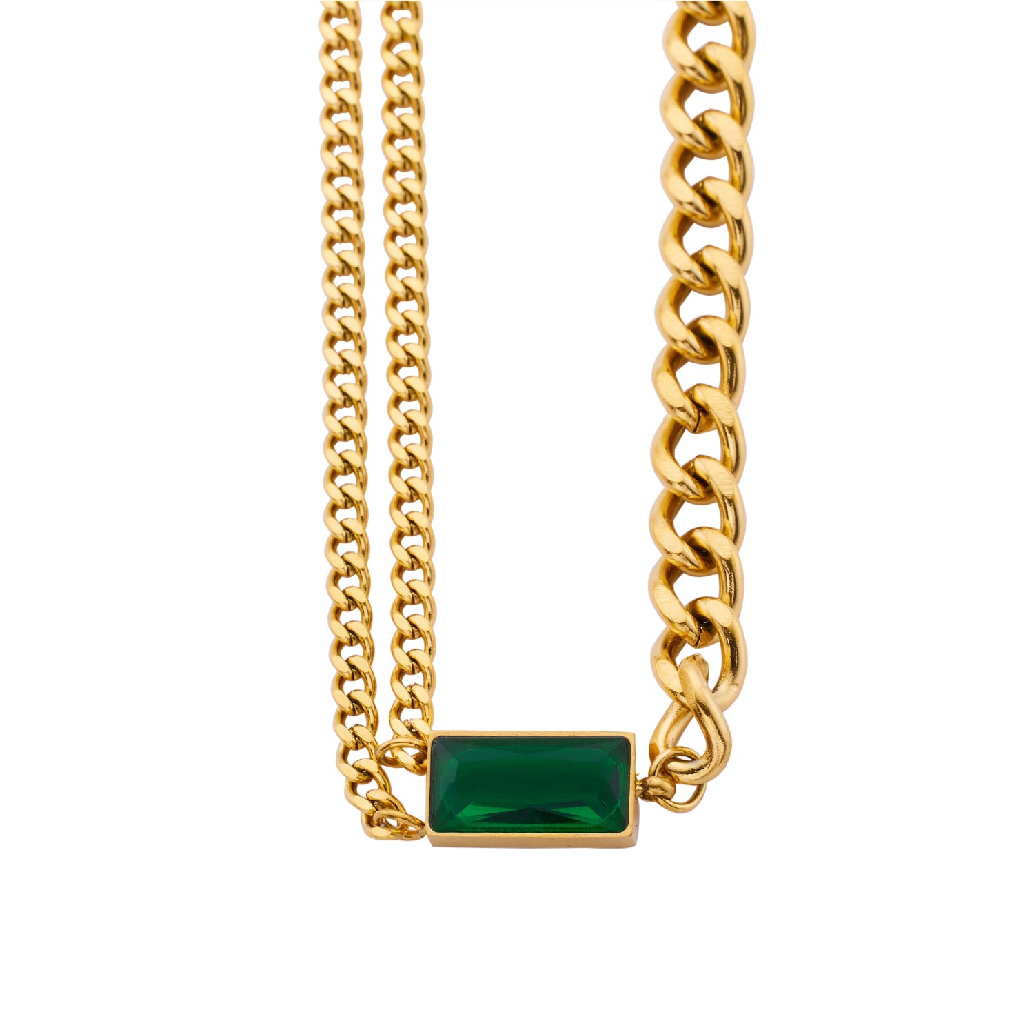 Chunky Gold Chain Emerald Pendant Necklace