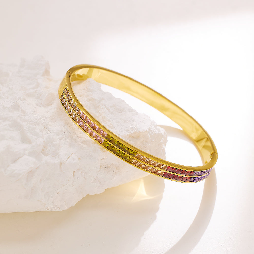 Multi Colour Zircon Bangle (Gold)