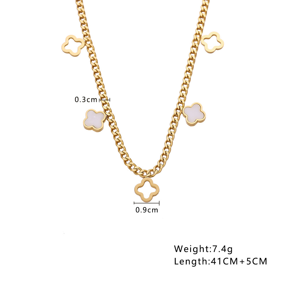 Personalised Four Leaf Clover Necklace Curb Chain (Gold)