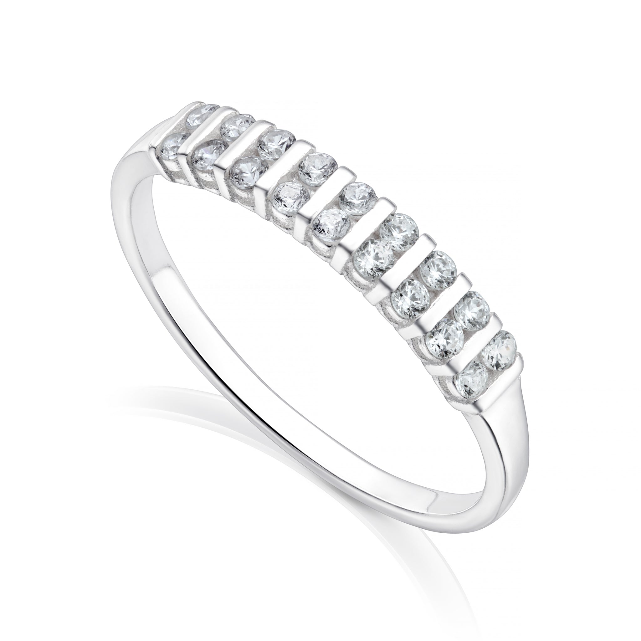 Sterling Silver Ring with Twin Cubic Zirconia's in a Baguette Effect