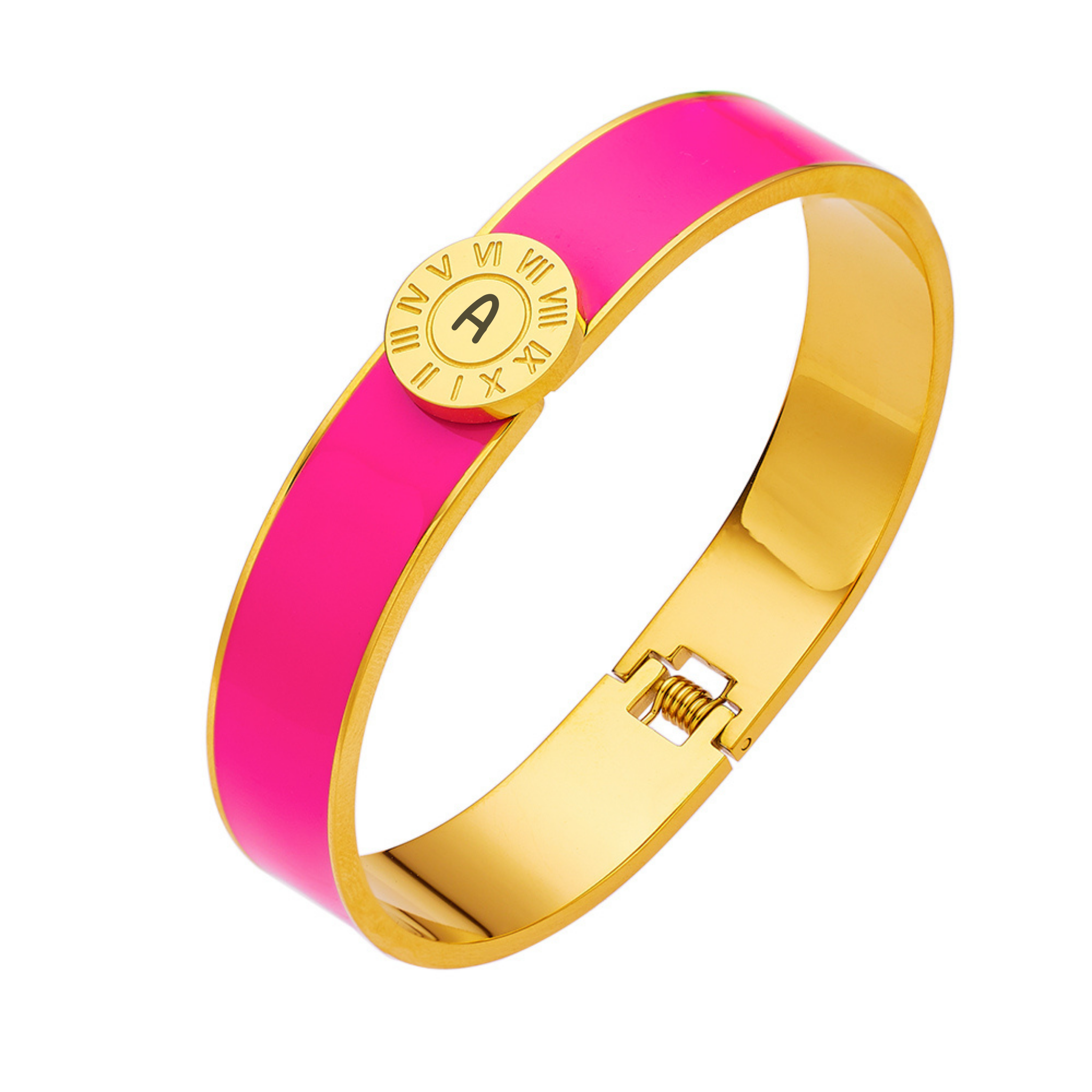 Pink Enamel Wide Bangle (Gold)