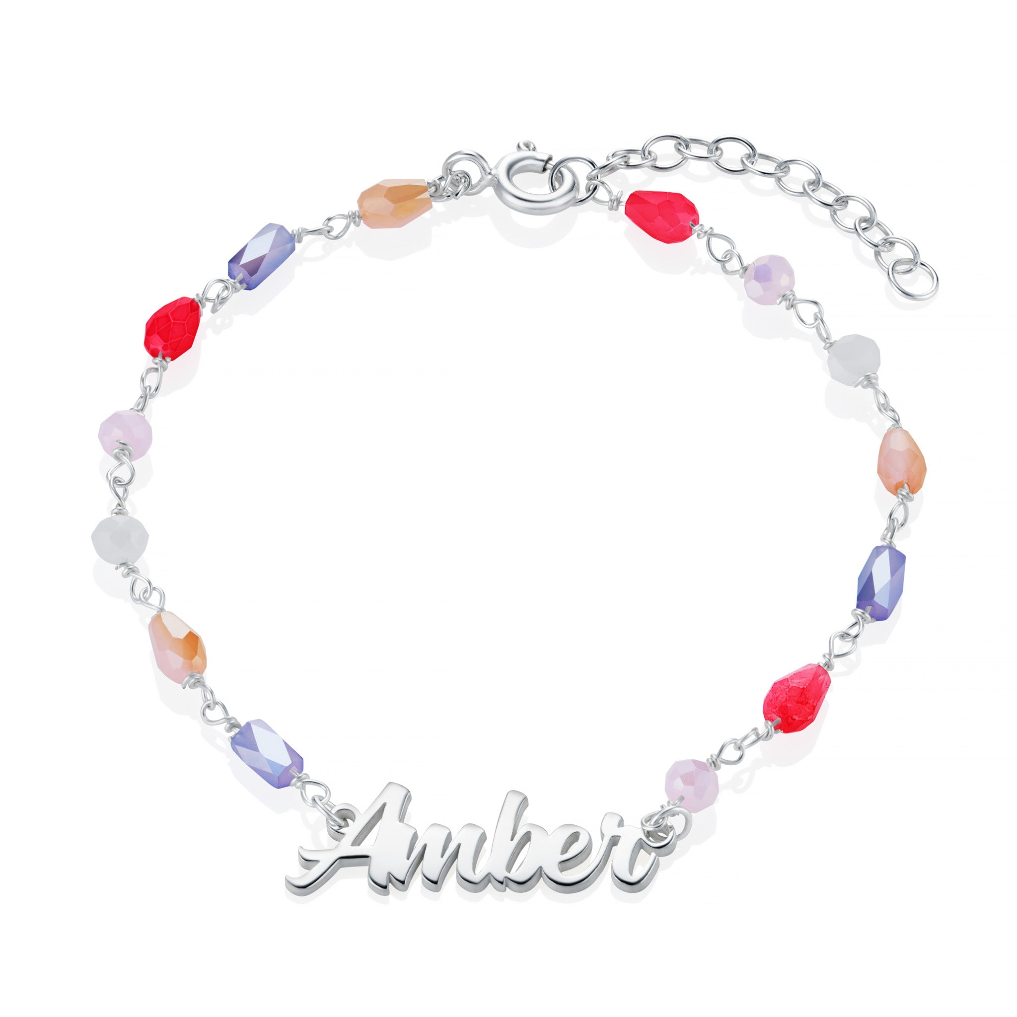 Personalised Silver Name Bracelet with Multicolored Gemstones