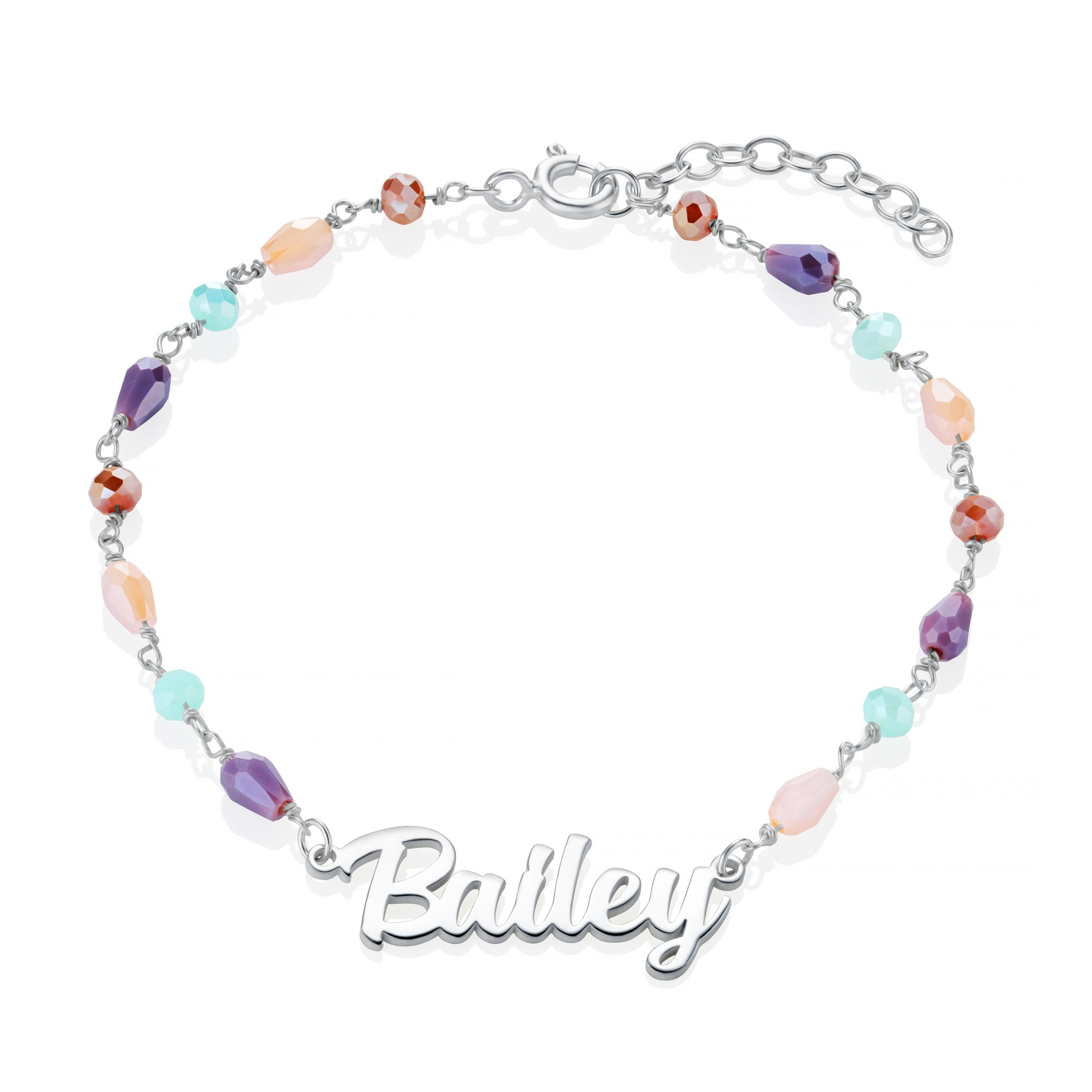 Personalised Name Bracelet with Multicolored Gemstones