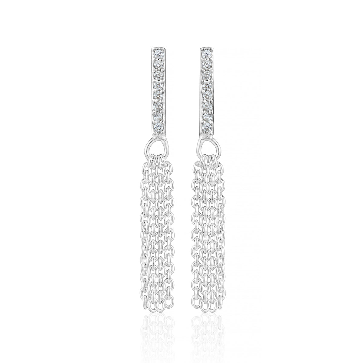 Sterling Silver Tassel Drop Earrings Adorned with White