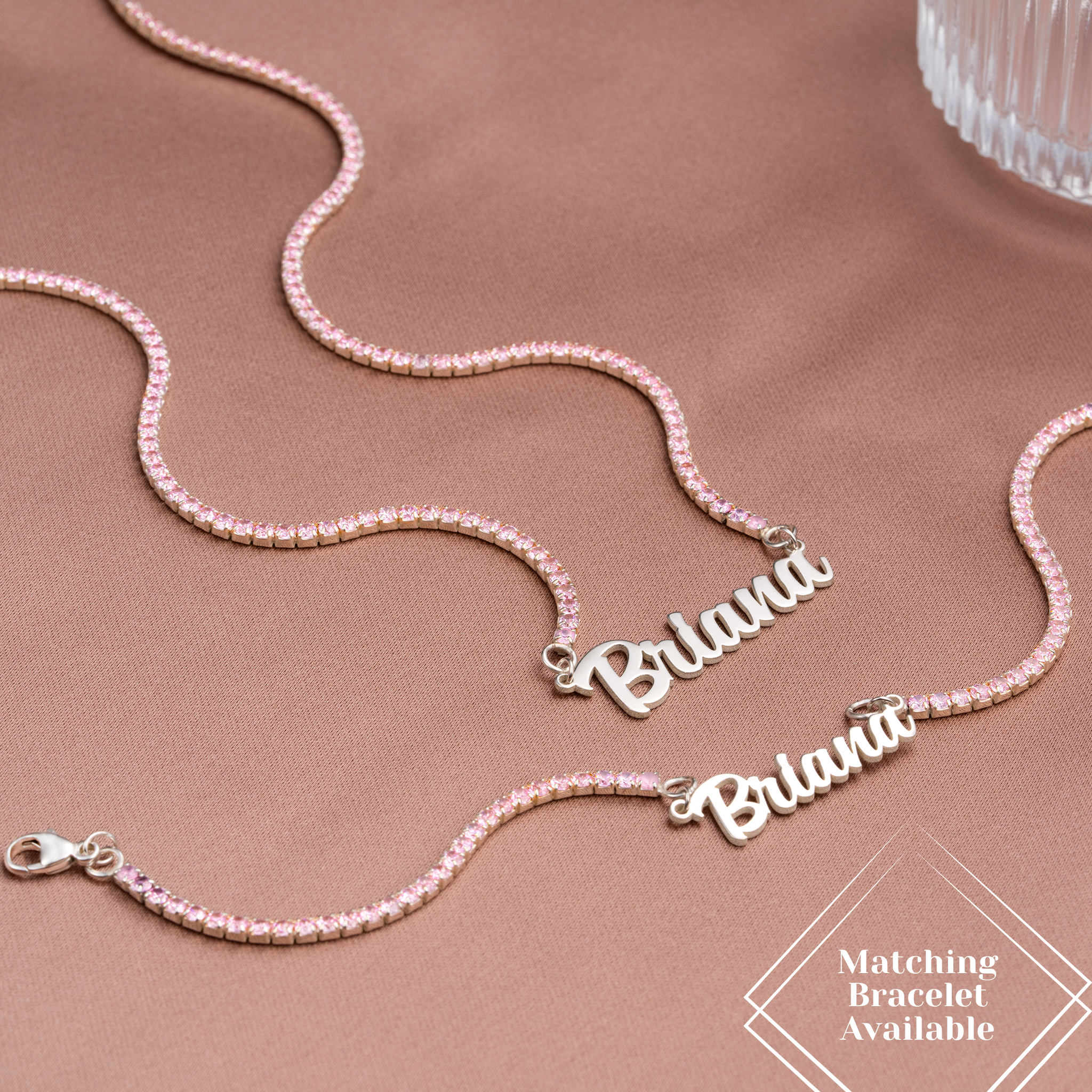 Personalised Sterling Silver Pink Tennis Name Necklace