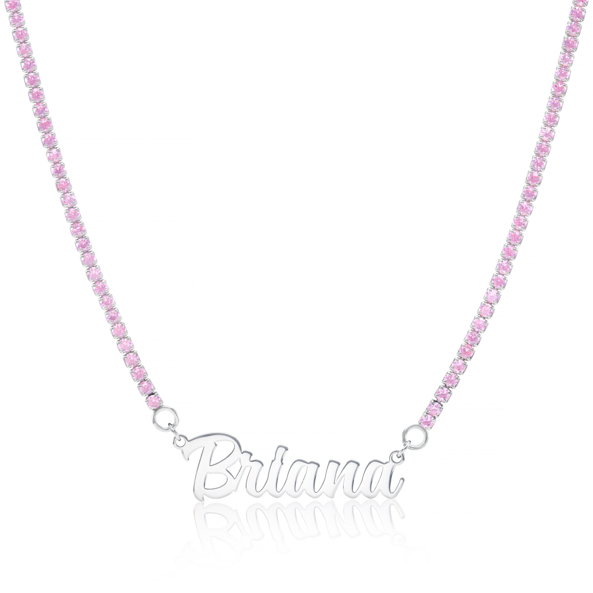 Personalised Sterling Silver Pink Tennis Name Necklace