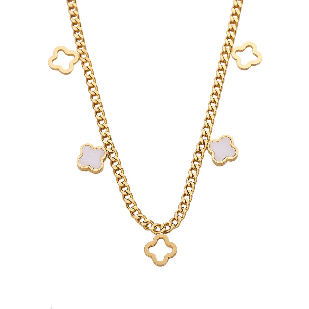 Personalised Four Leaf Clover Necklace Curb Chain (Gold)