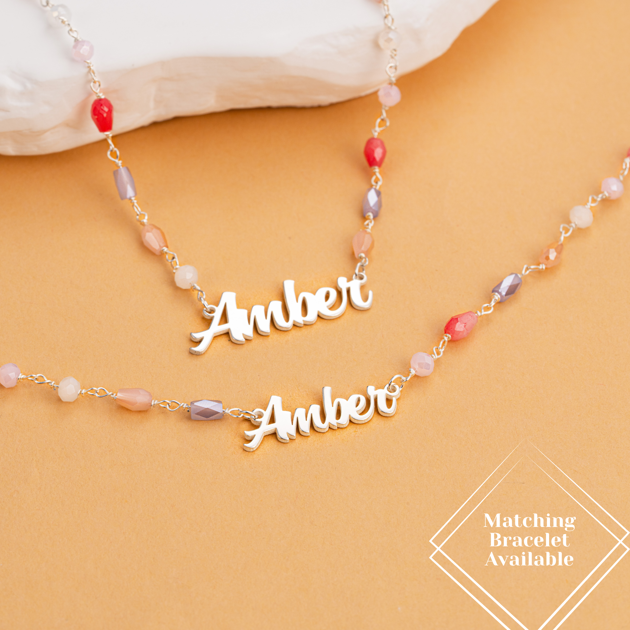 Personalised Name Necklace with Multicolored Gemstones