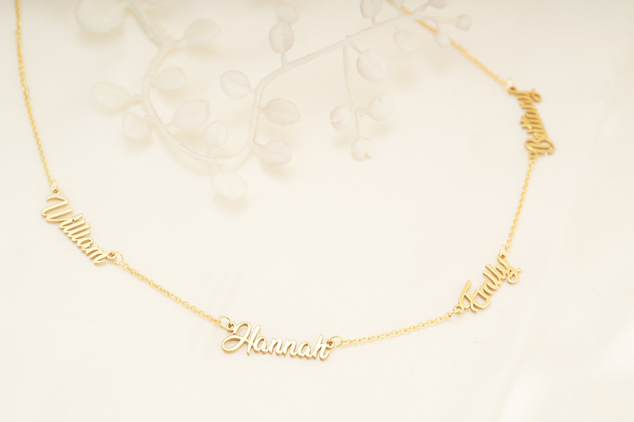 Solid Gold Multi Name Necklace – Custom 1 to 5 Names in 9ct or 14ct Gold