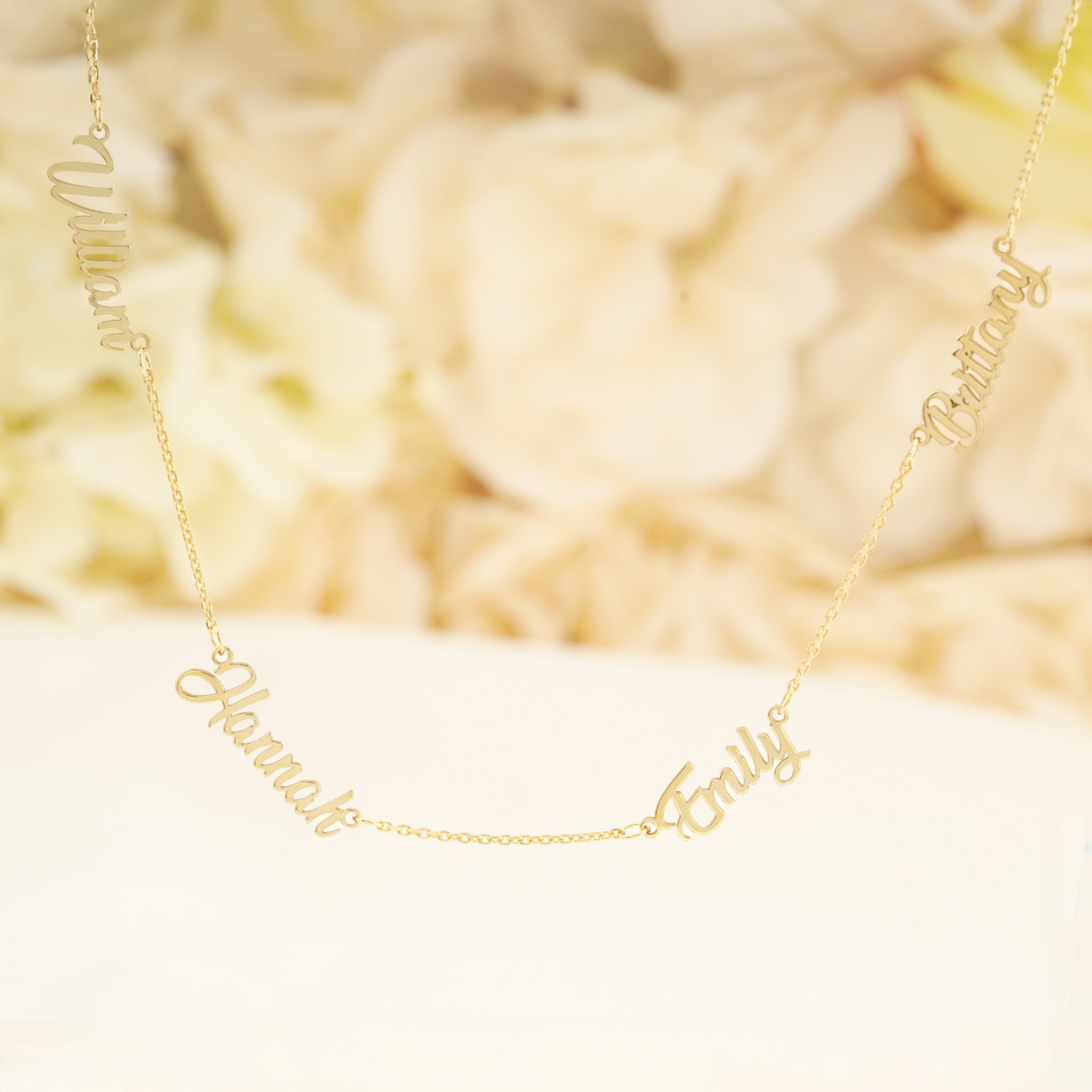 Solid Gold Multi Name Necklace – Custom 1 to 5 Names in 9ct or 14ct Gold