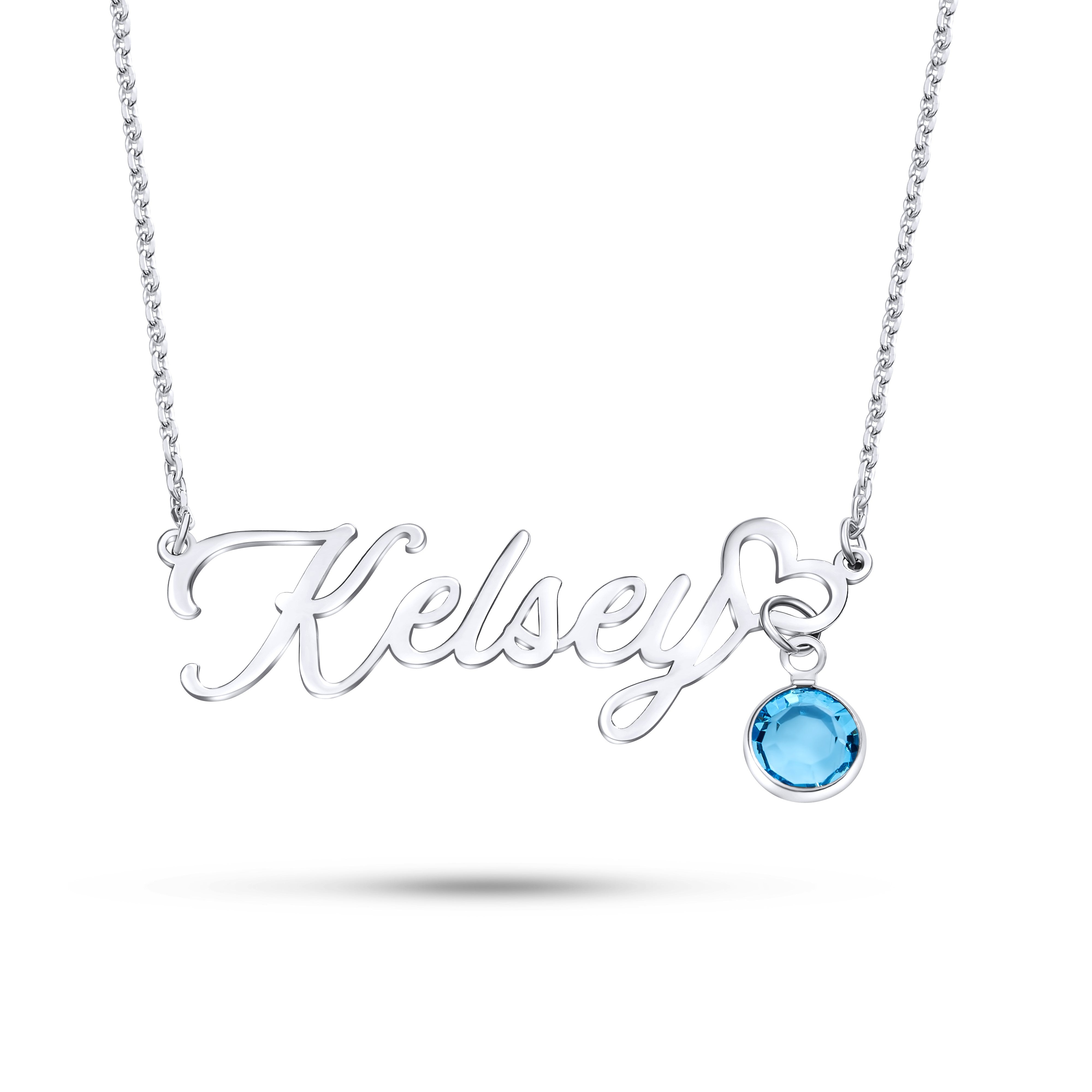 Personalised Birthstone Name Necklace With Heart