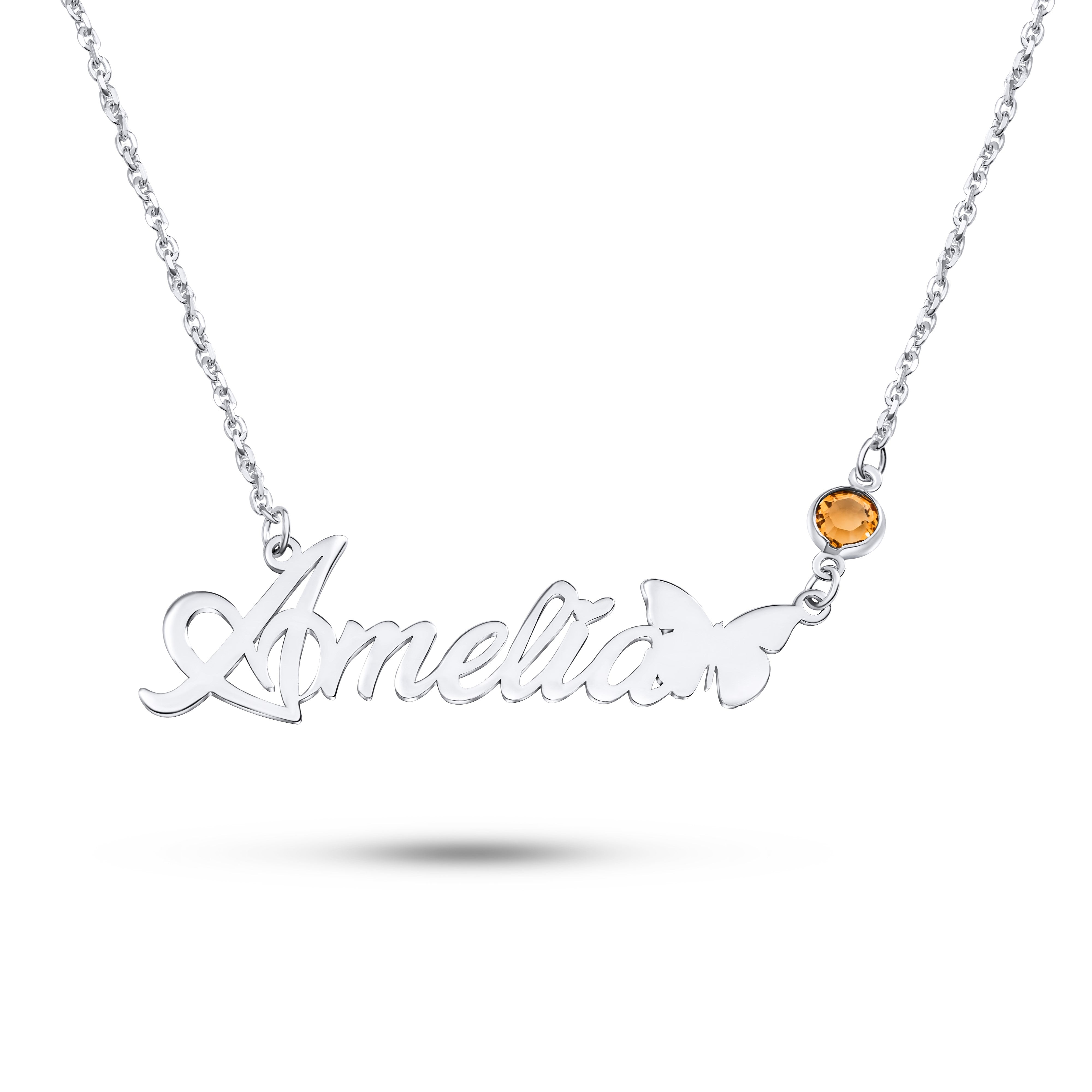 Personalised Birthstone Name Necklace Butterfly