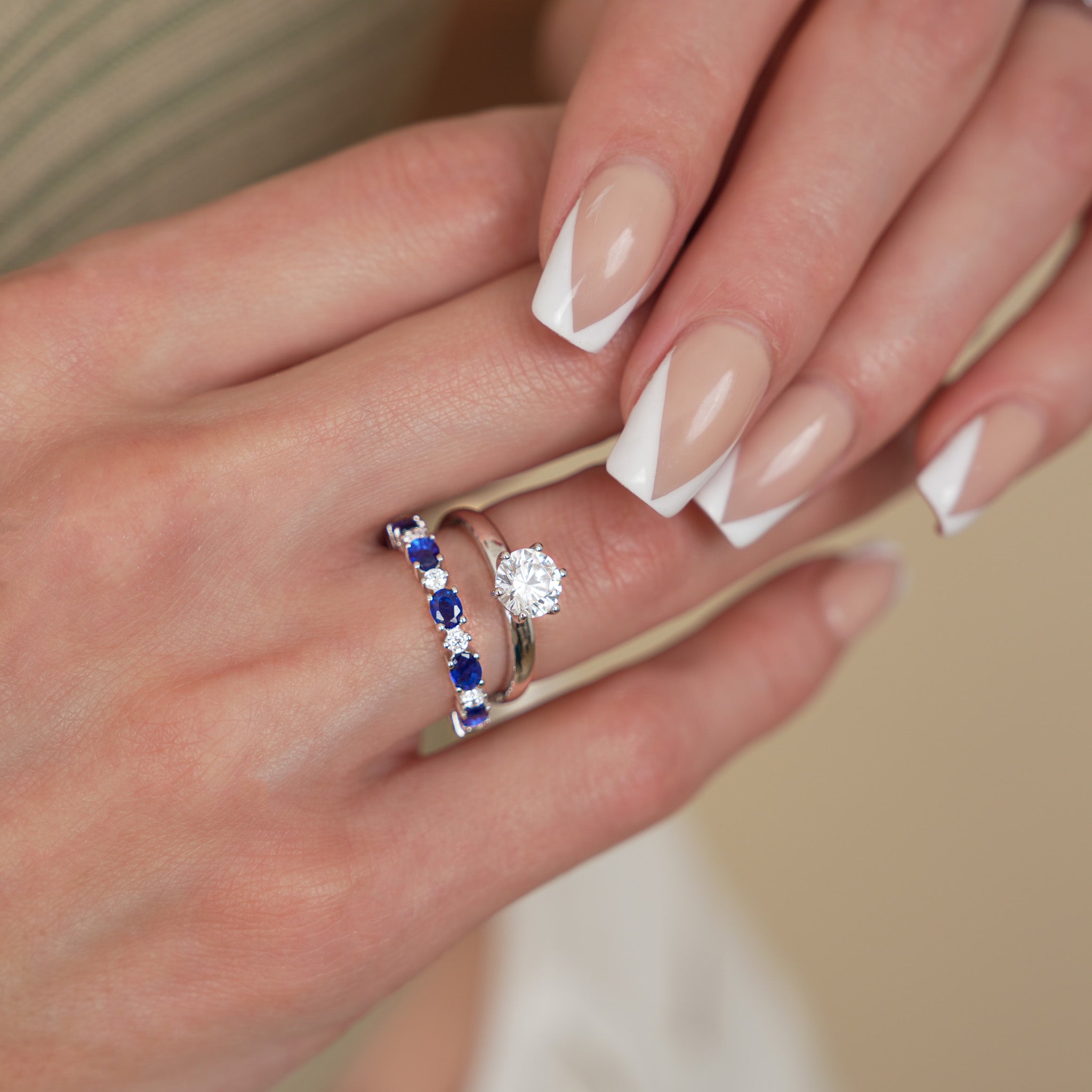 Bridal Set with Round-Cut Zirconia and Sapphire Eternity Band