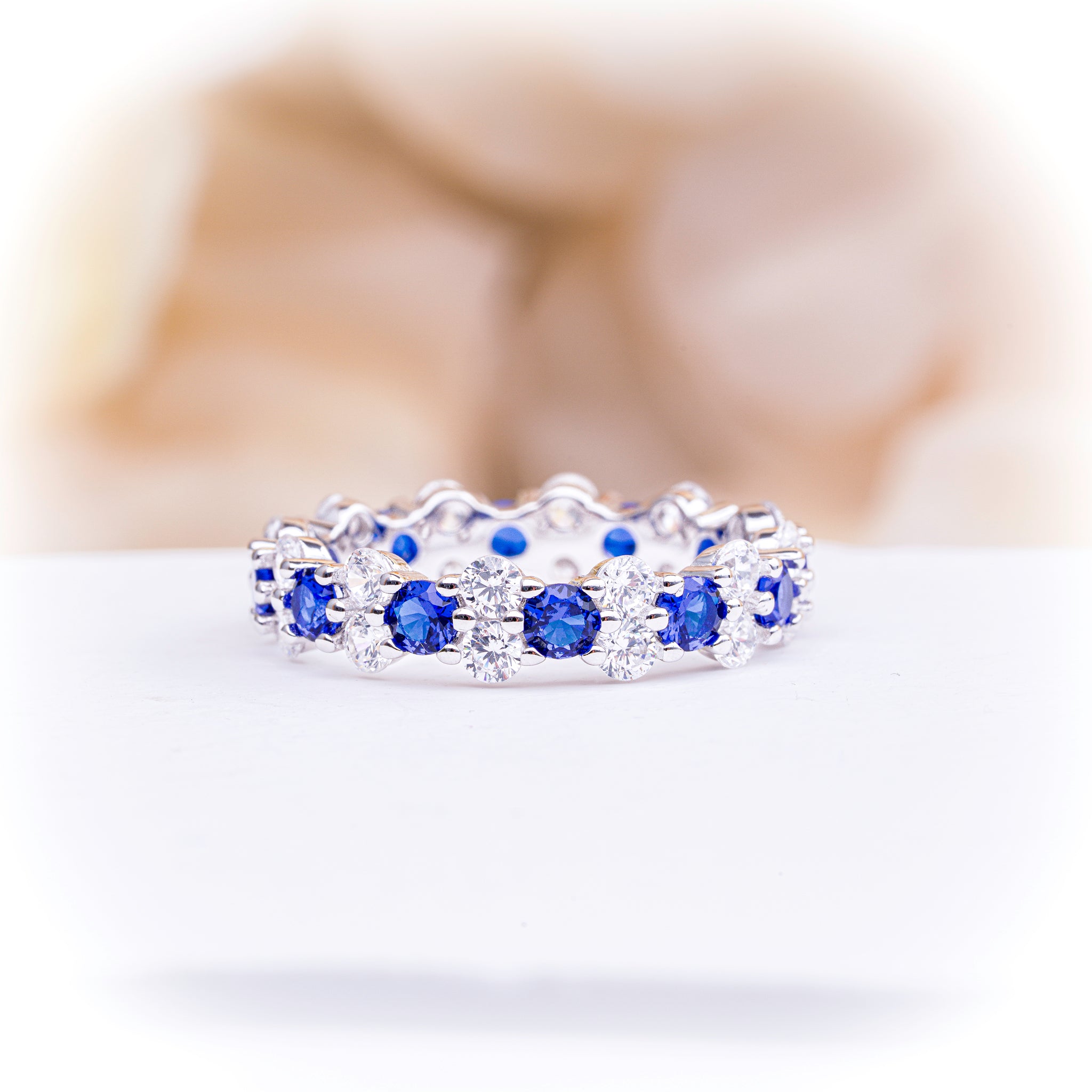 Eternity Band with Blue and White Zirconia Stones