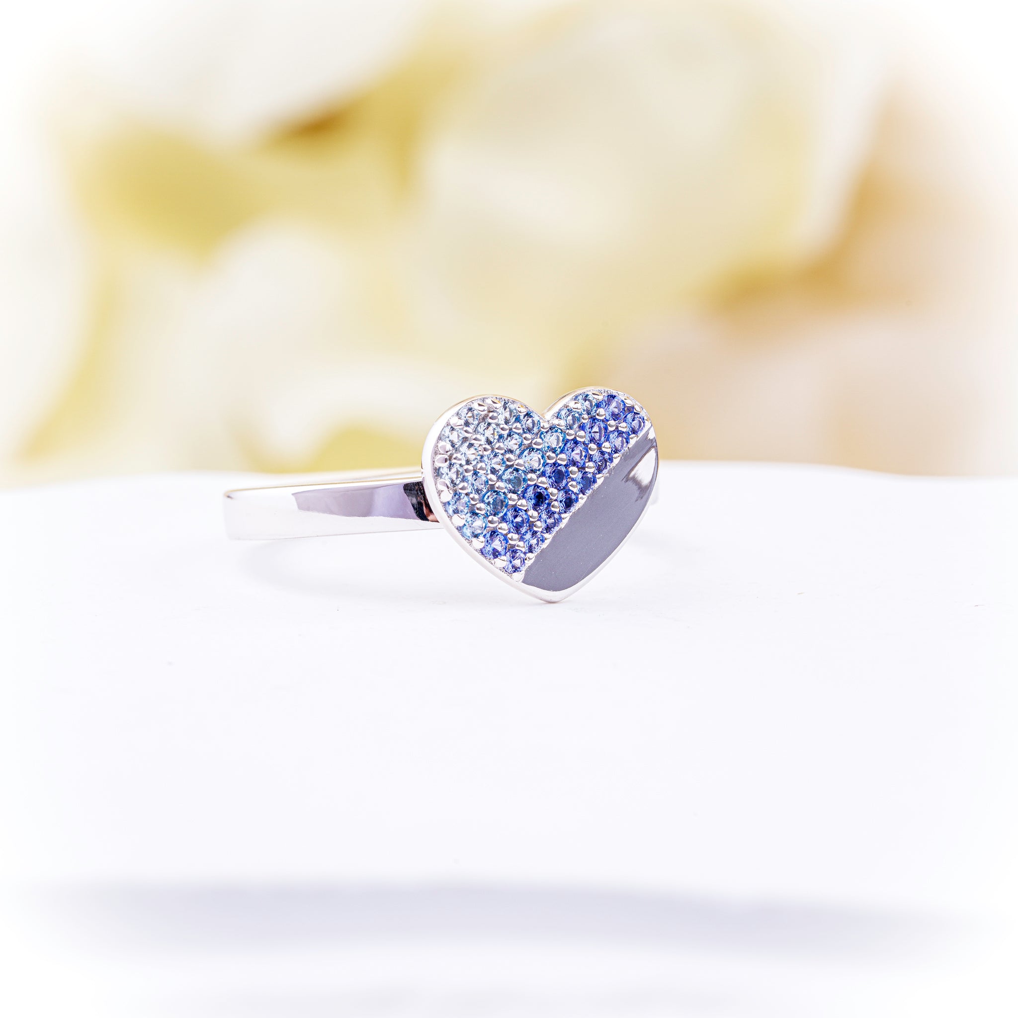 Heart Ring with Blue Zirconia Stones