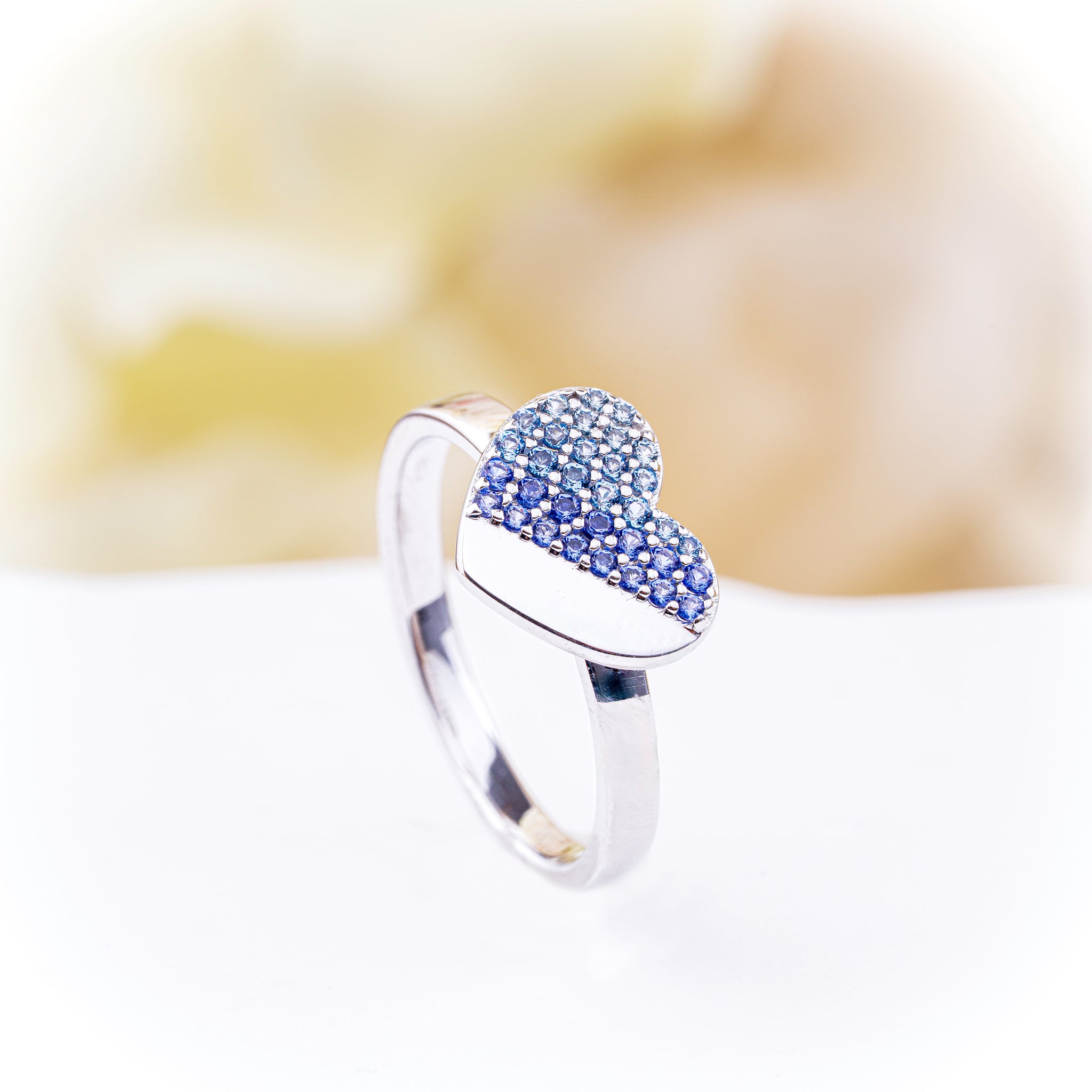 Heart Ring with Blue Zirconia Stones