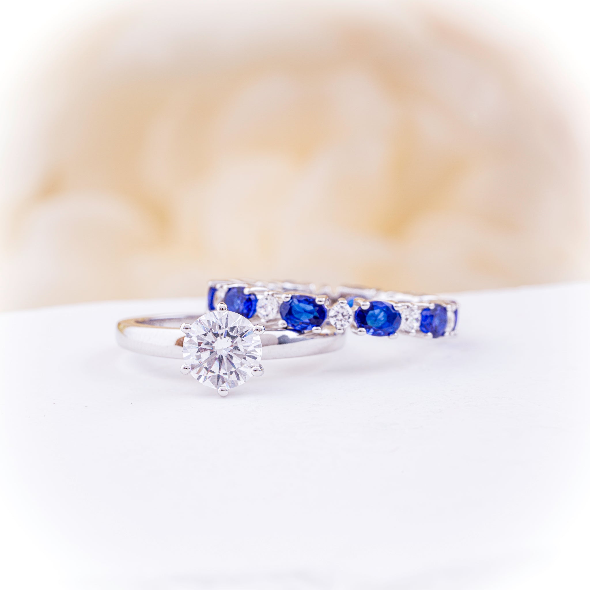 Bridal Set with Round-Cut Zirconia and Sapphire Eternity Band