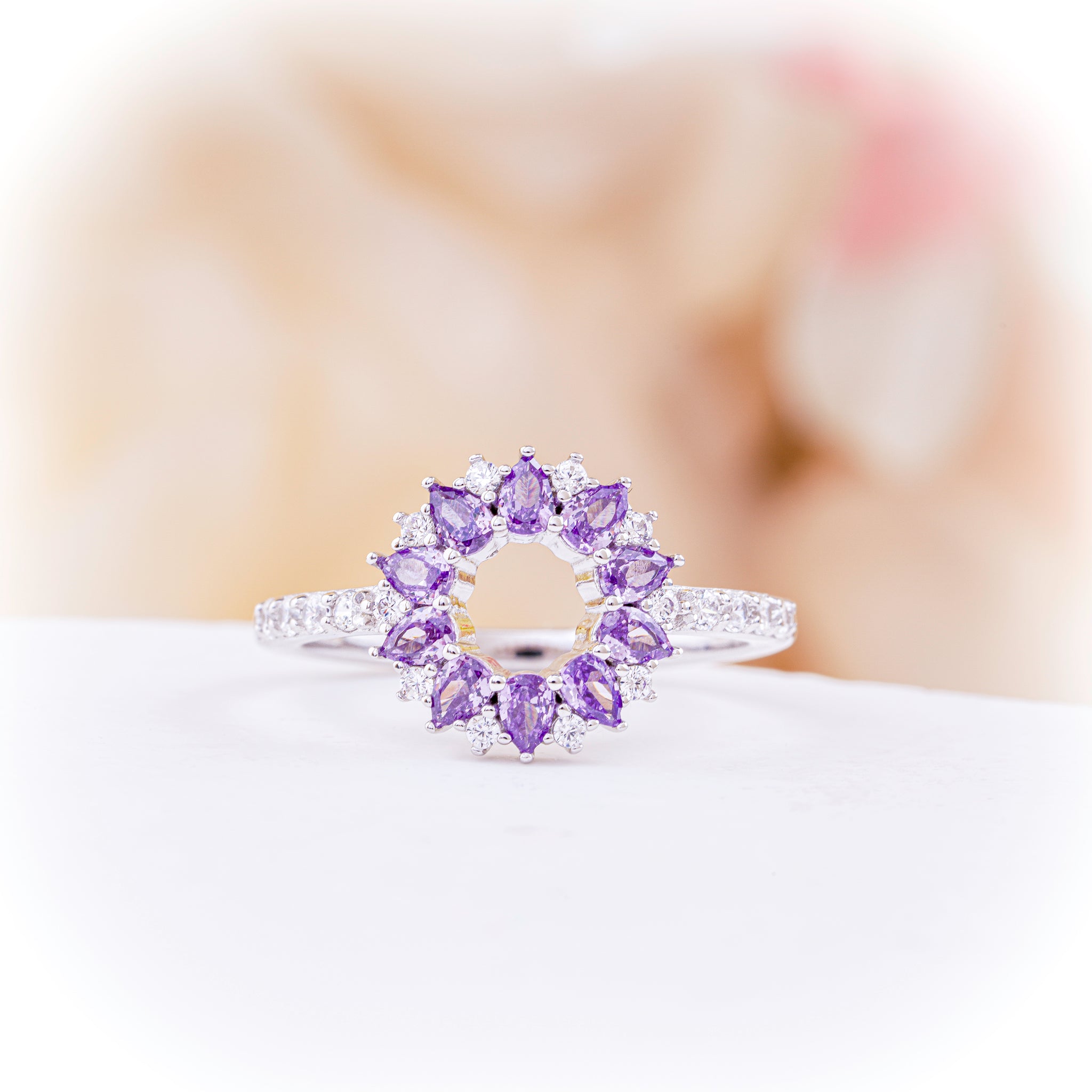 Amethyst Wreath Ring with Zirconia Accents