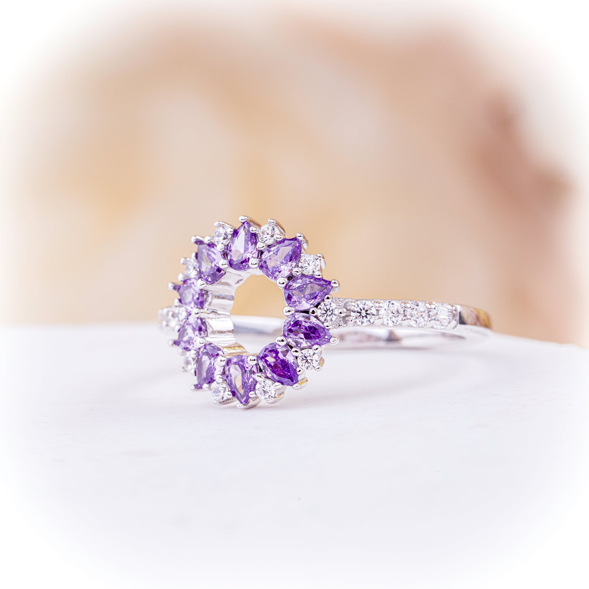 Amethyst Wreath Ring with Zirconia Accents