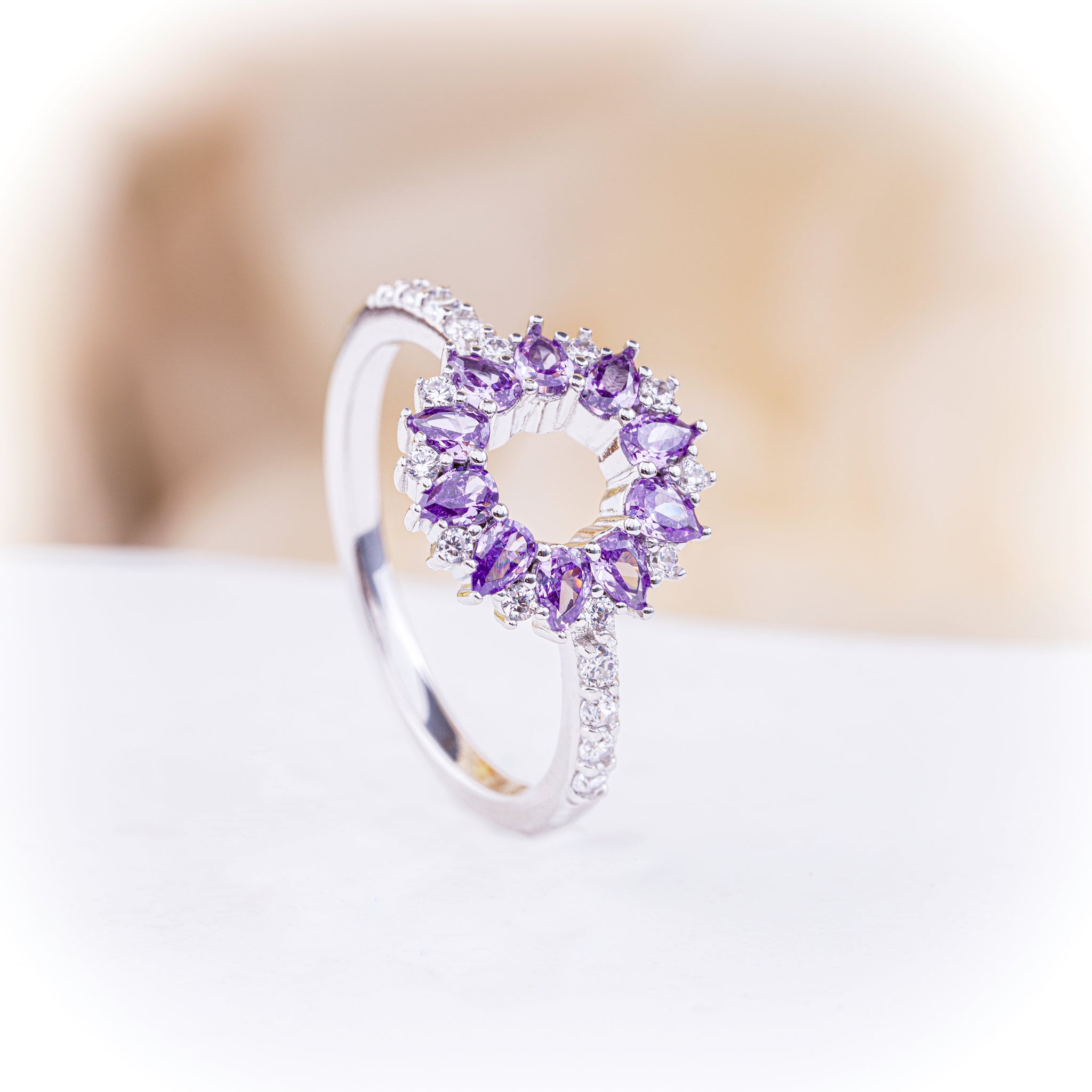 Amethyst Wreath Ring with Zirconia Accents