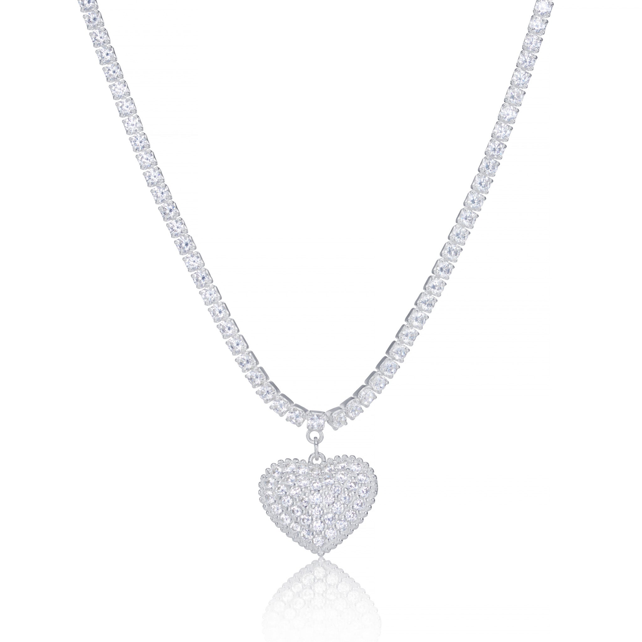 Silver Heart Necklace With Tennis Chain