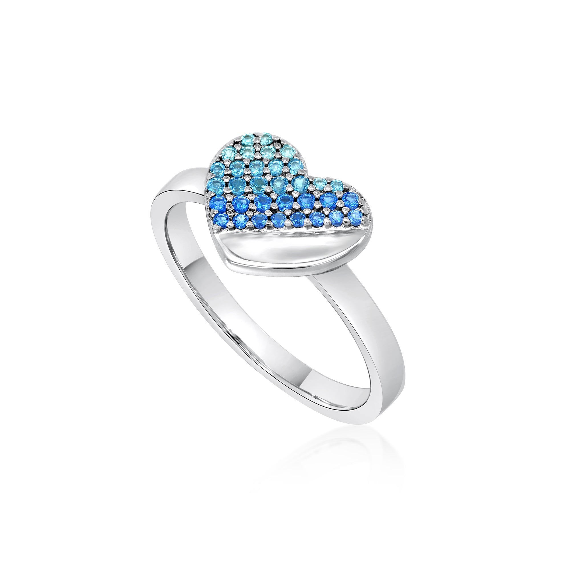 Heart Ring with Blue Zirconia Stones