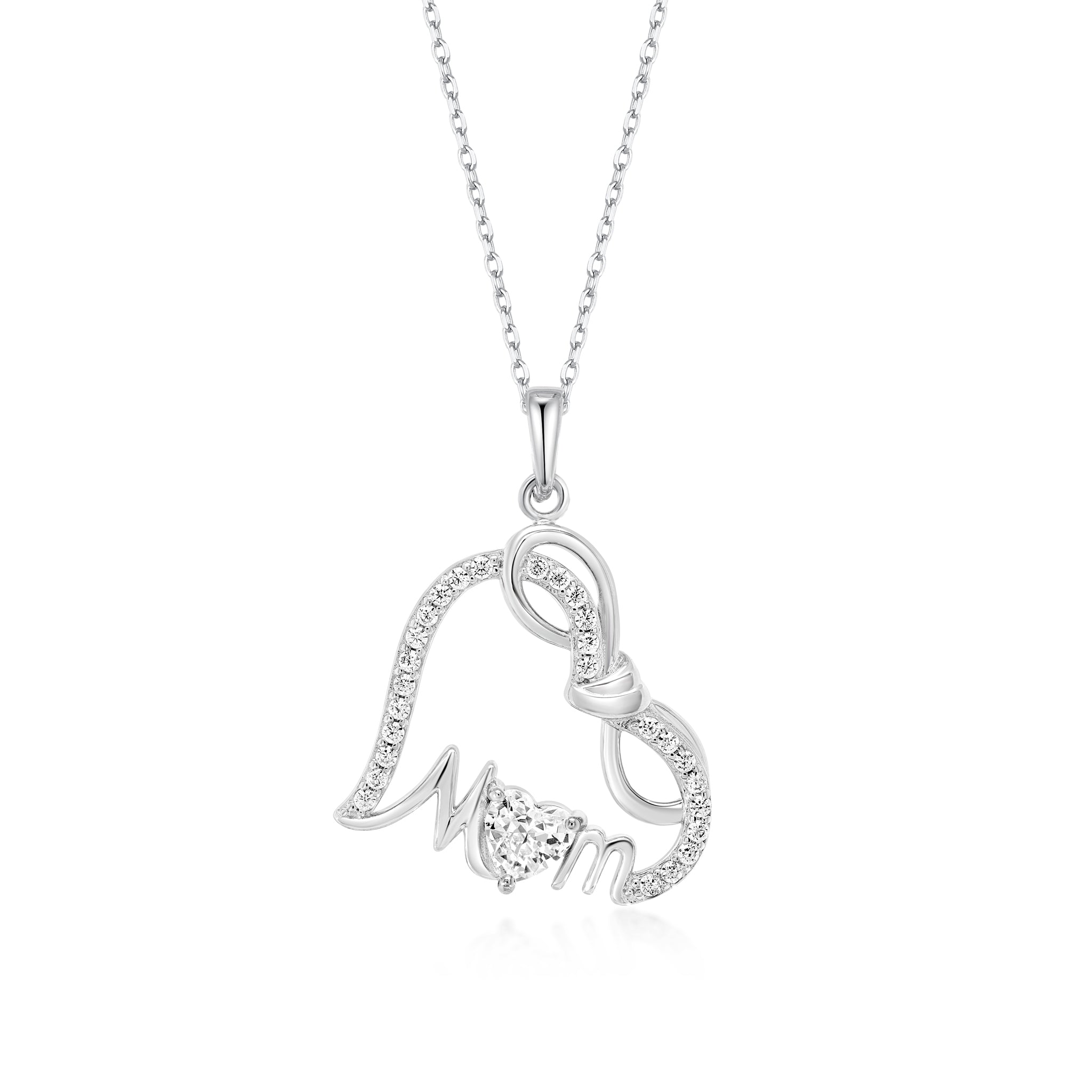 "Mom" Heart Zirconia Necklace