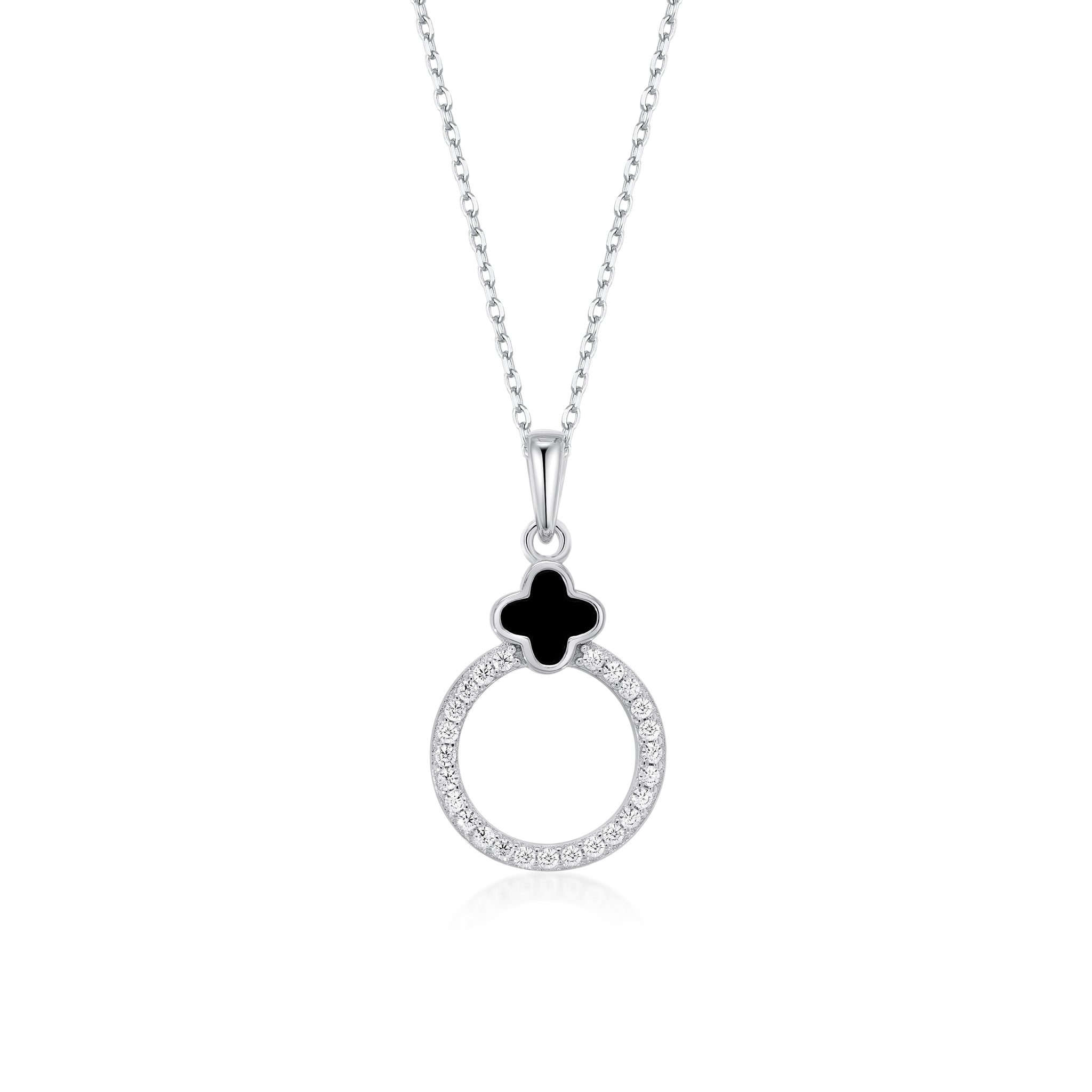 Clover and Zirconia Circle Necklace