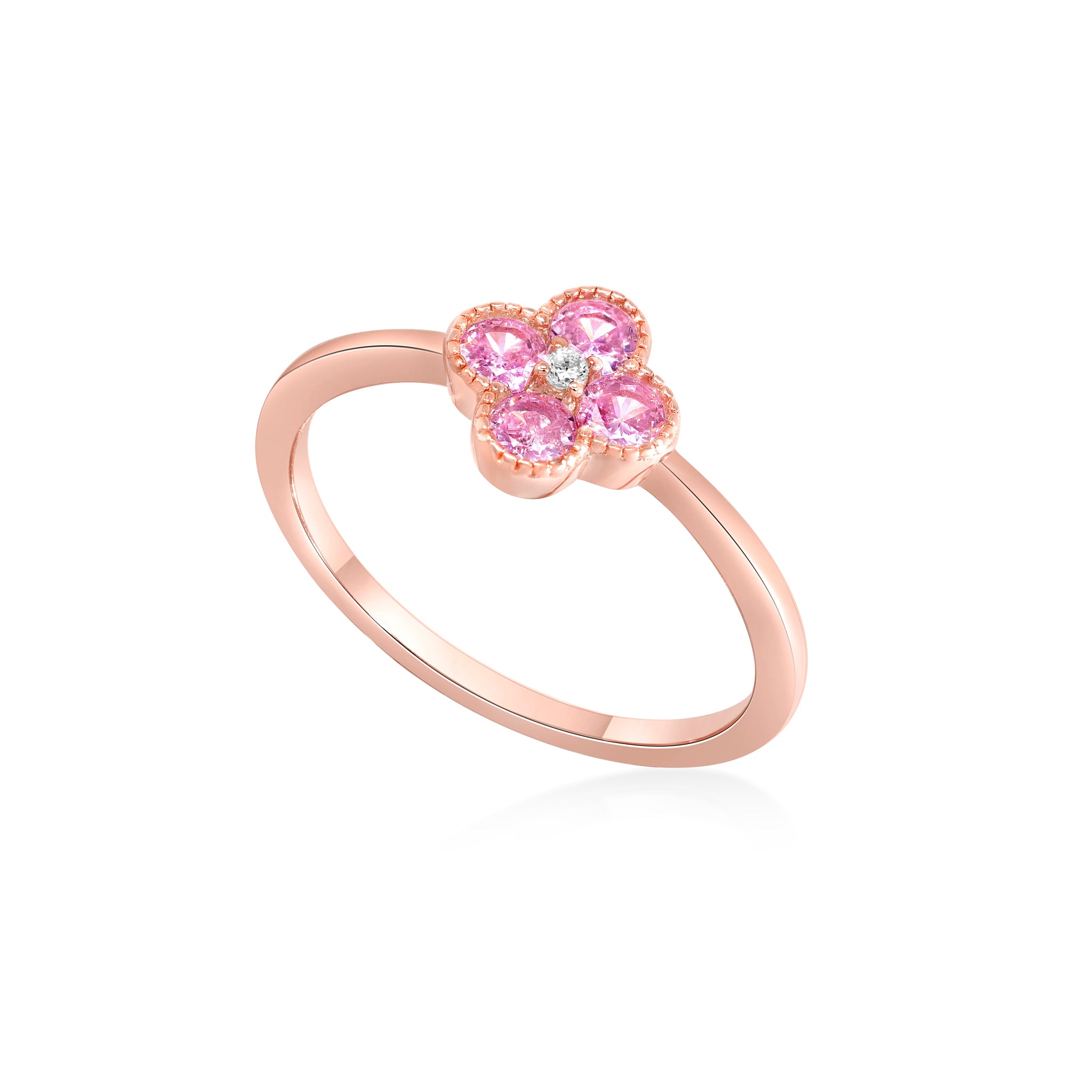 Four-Leaf Clover Ring with Pink Zirconia