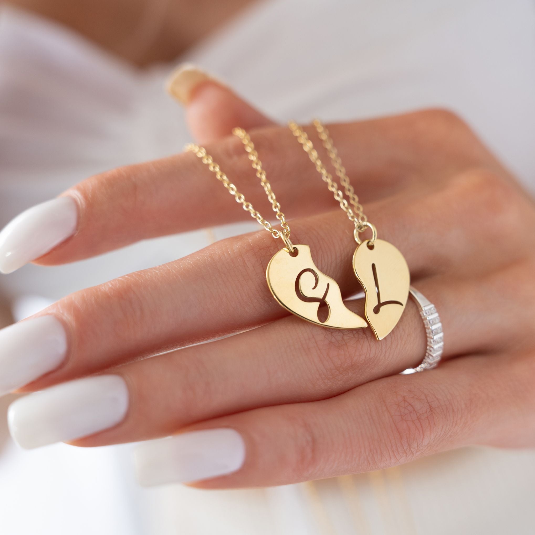 Personalised Split Heart Duo Initials Necklace