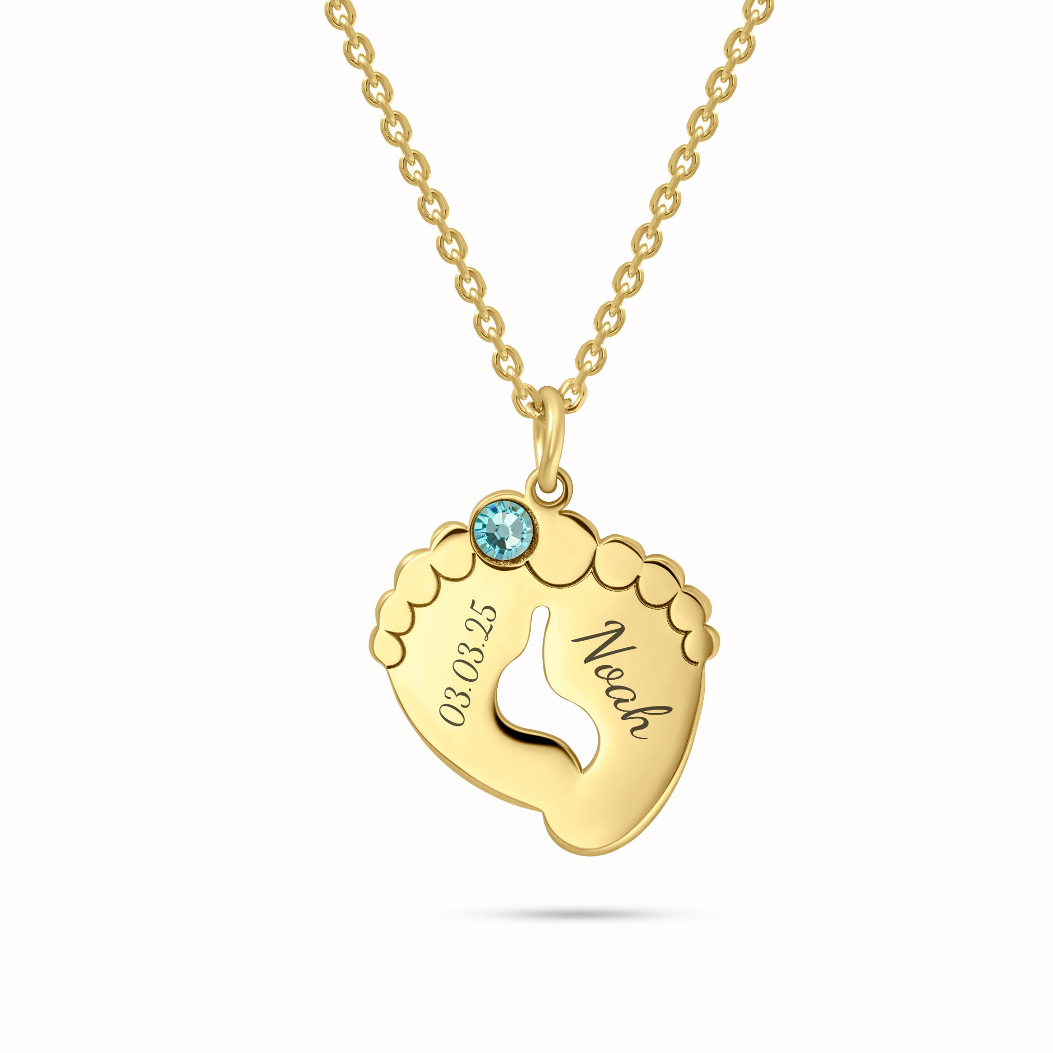 Baby Feet Name Necklace with Birthstone