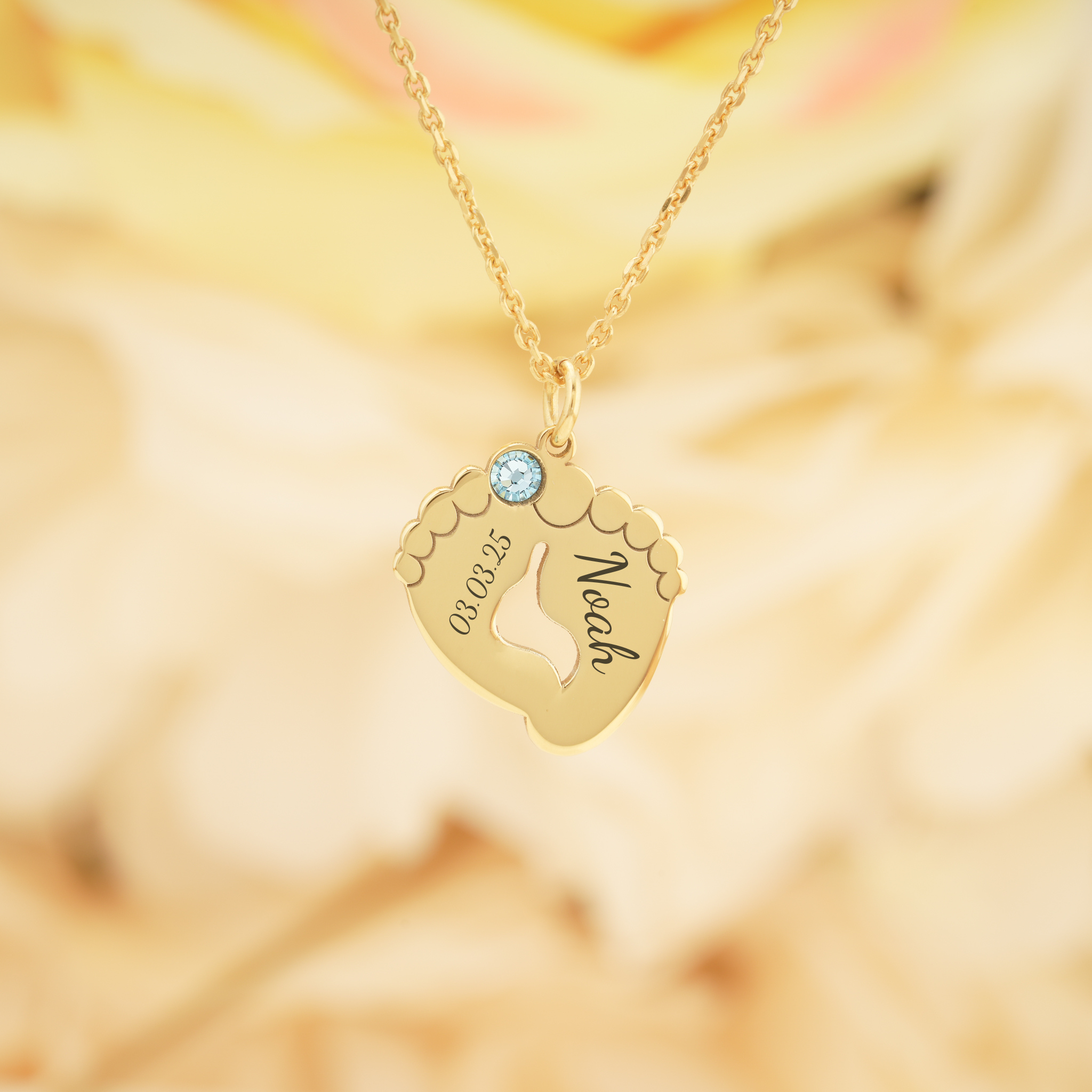 Baby Feet Name Necklace with Birthstone
