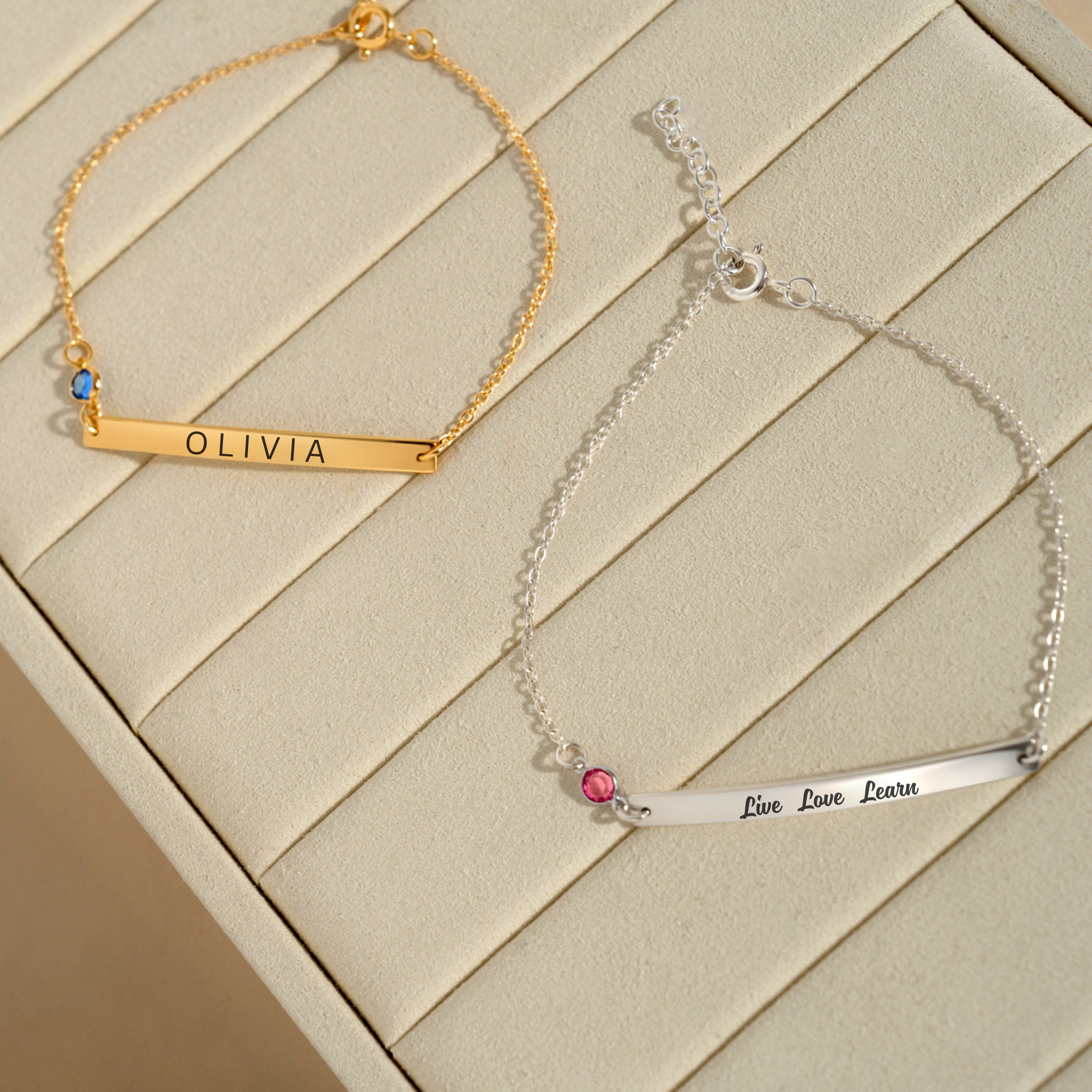 Personalised Name Bar Birthstone Bracelet