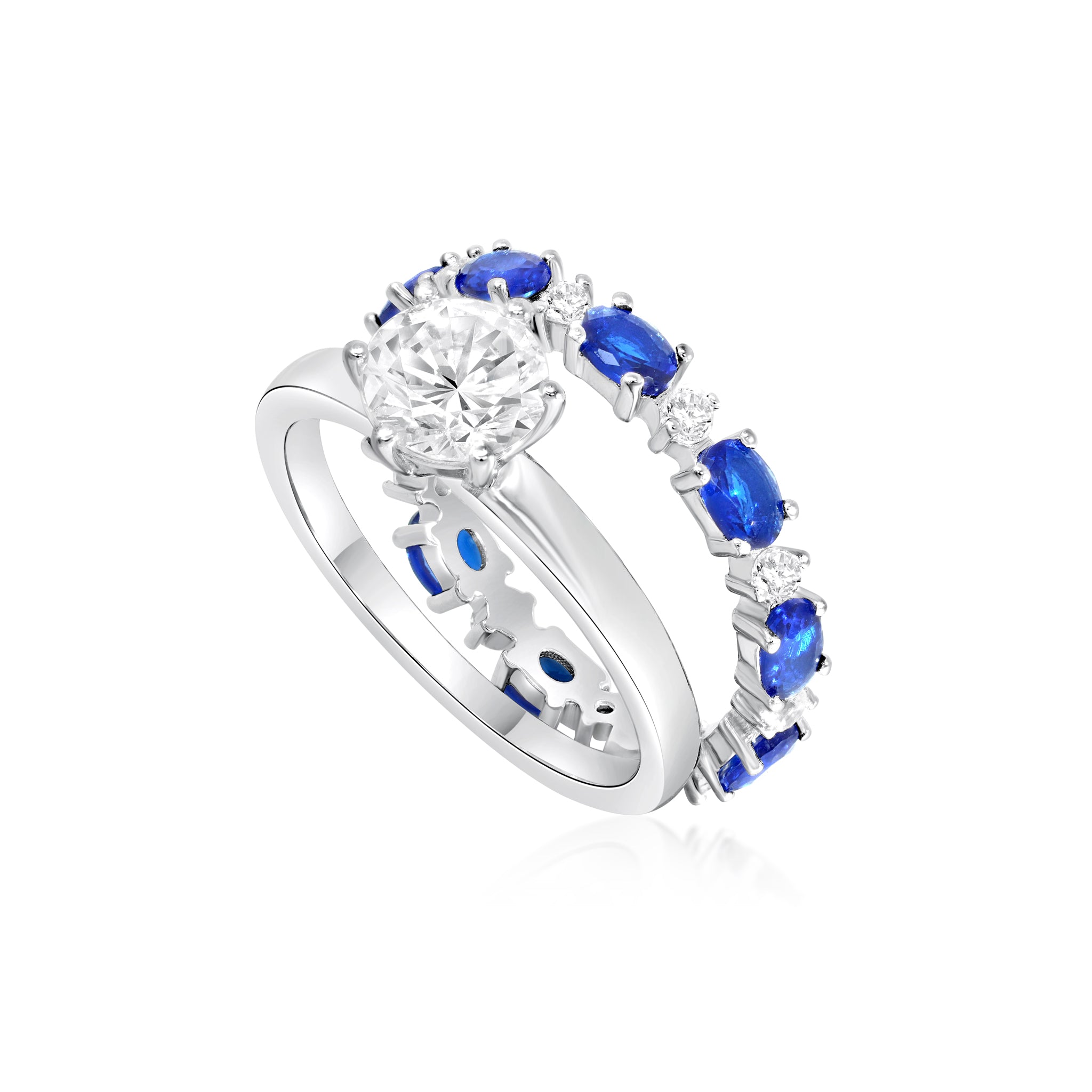 Bridal Set with Round-Cut Zirconia and Sapphire Eternity Band