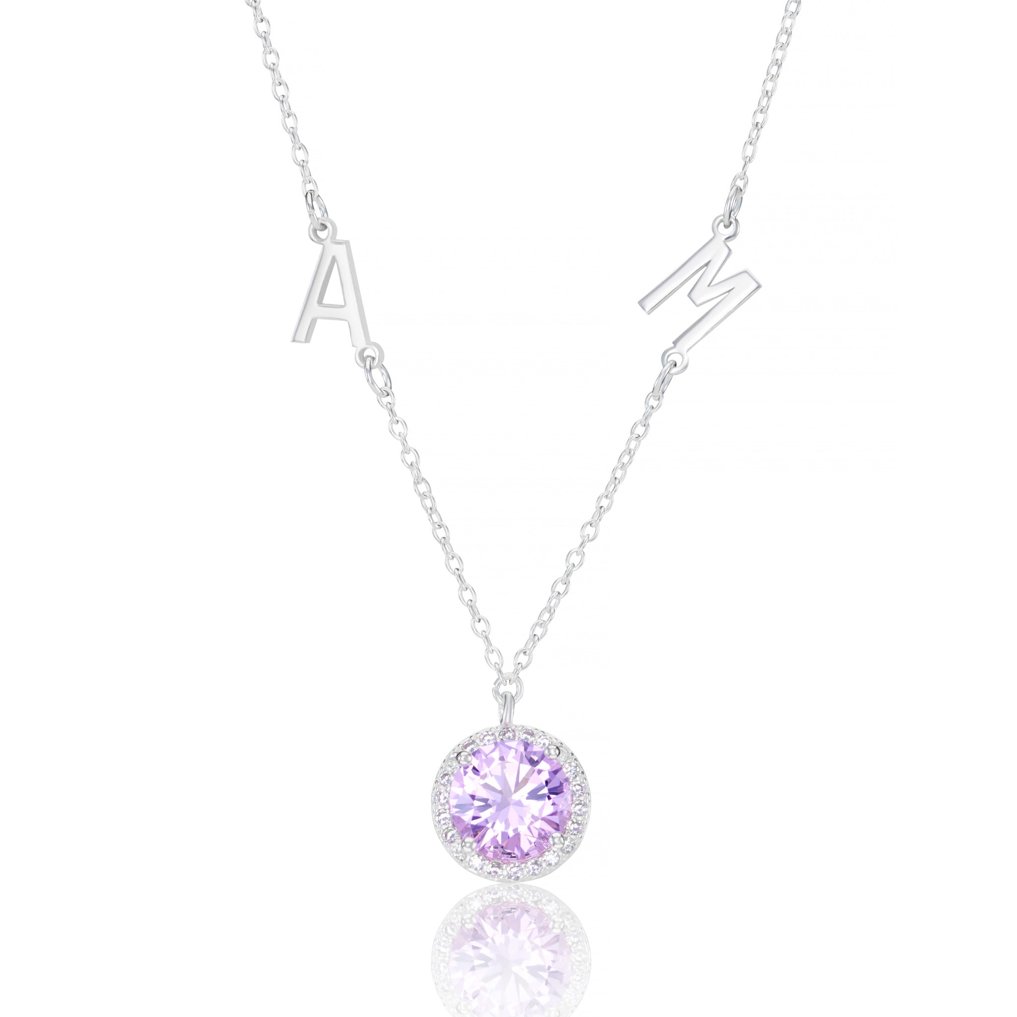 Silver Initial Pink Gemstone Necklace