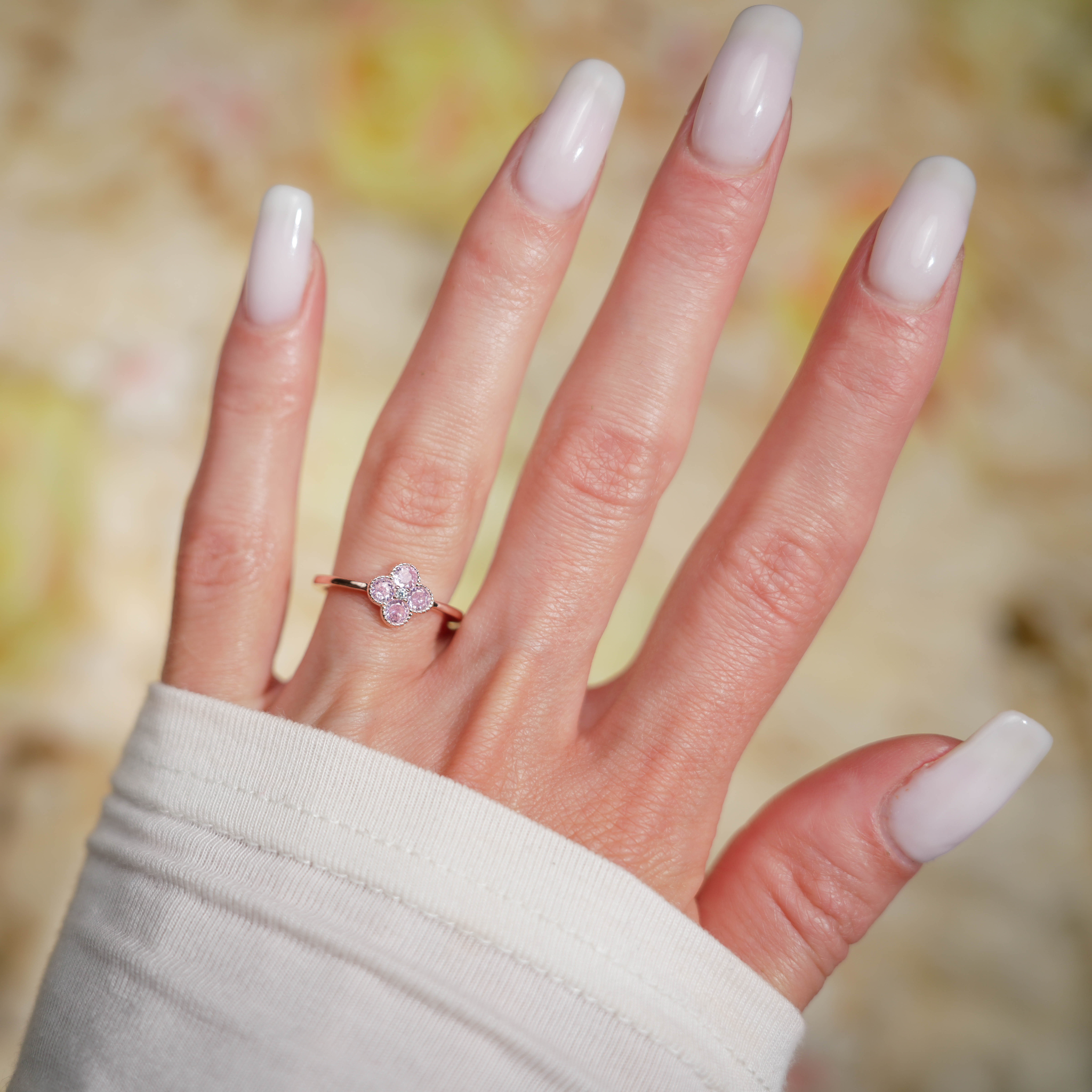 Four-Leaf Clover Ring with Pink Zirconia