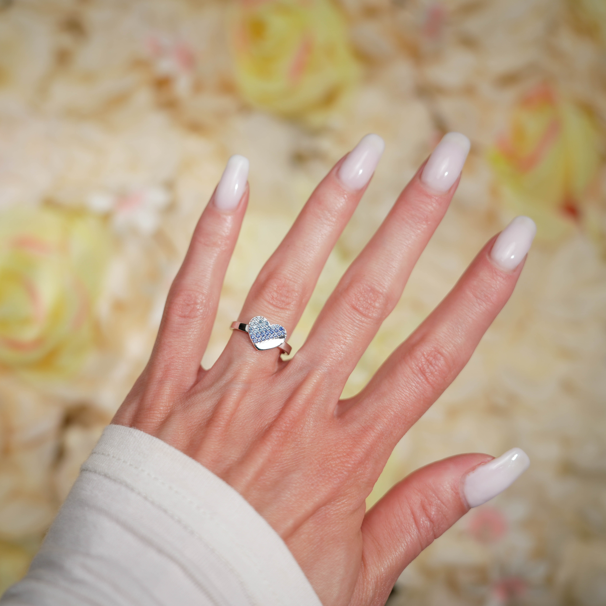 Heart Ring with Blue Zirconia Stones