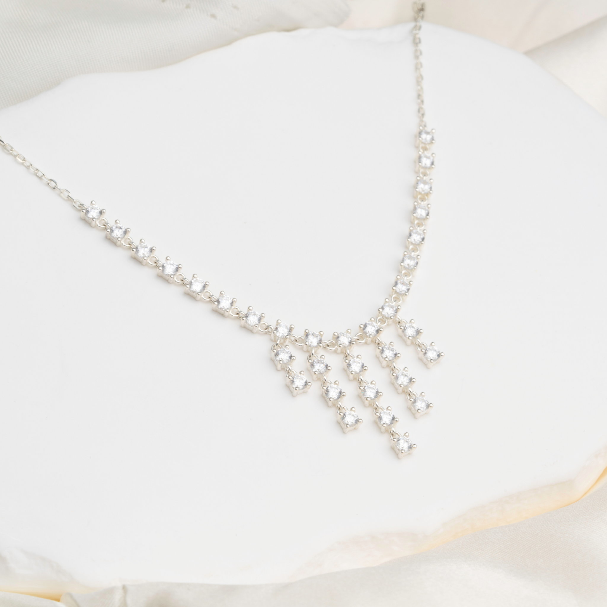 Elegant Silver Drop Cubic Zirconia Necklace